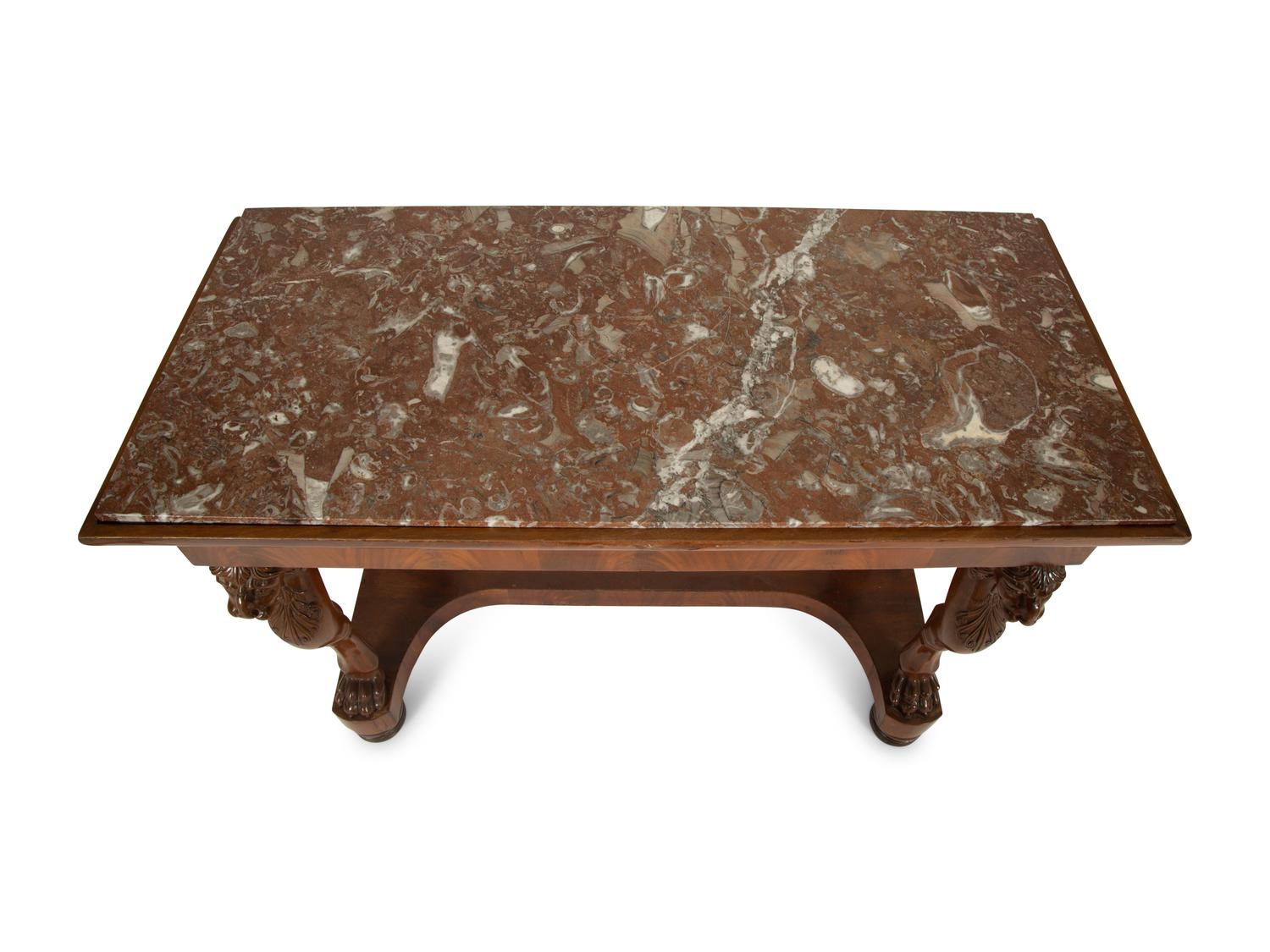 A Regency Style Mahogany Marble-Top Console Table — 20th Century