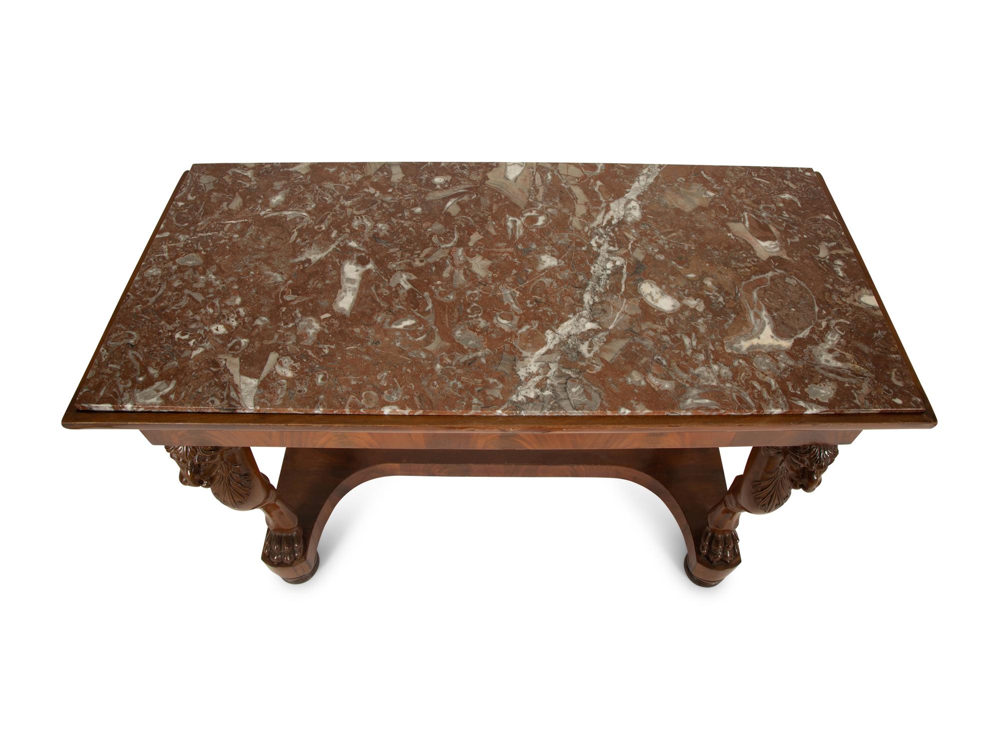 A Regency Style Mahogany Marble-Top Console Table — 20th Century
