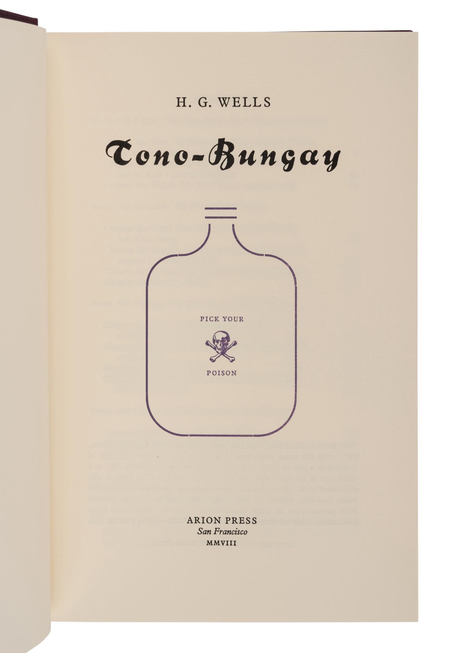 [ARION PRESS]. WELLS, H.G. (1866-1946). Tono Bungay. San Francisco: The Arion Press, 2008.