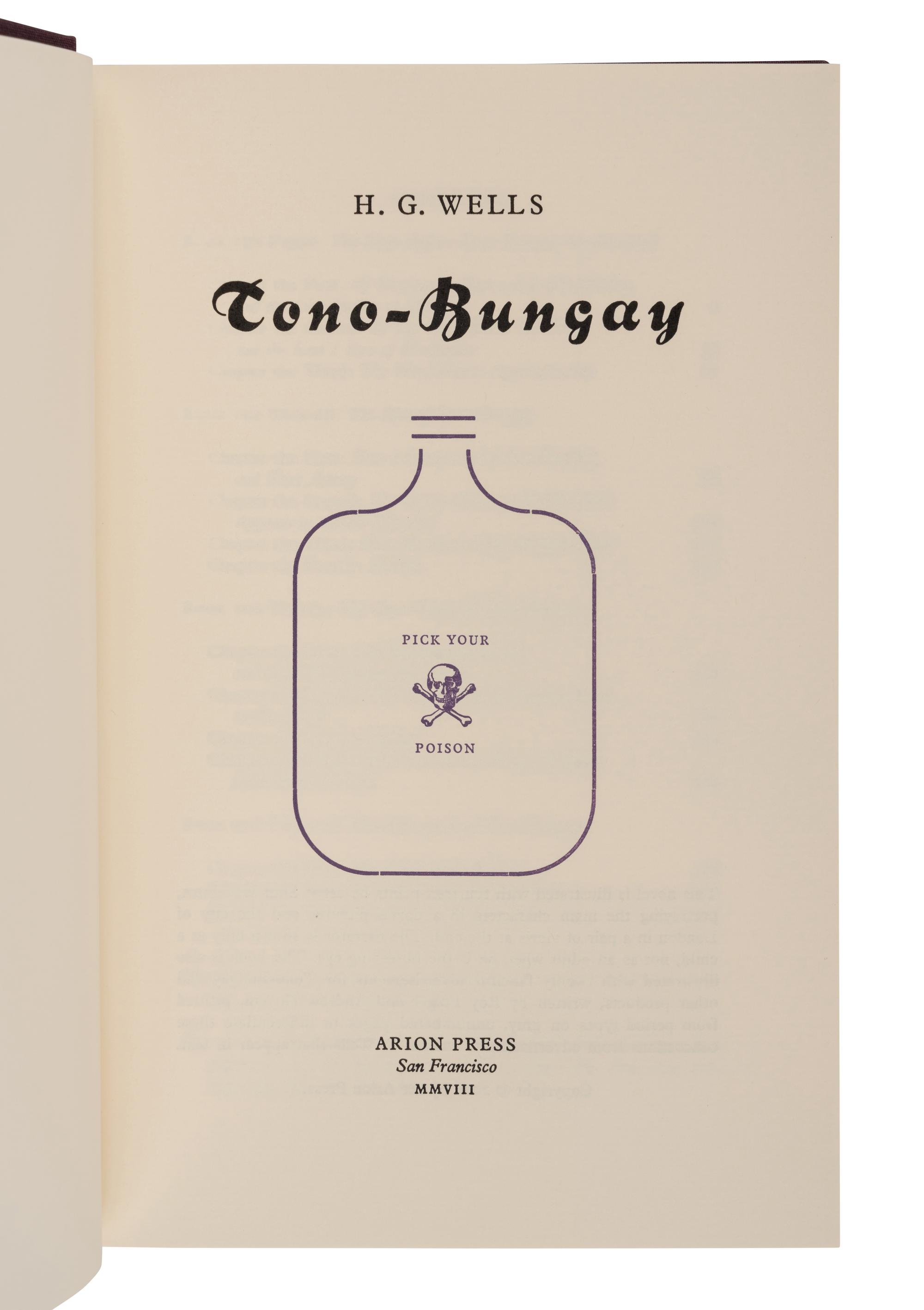[ARION PRESS]. WELLS, H.G. (1866-1946). Tono Bungay. San Francisco: The Arion Press, 2008.