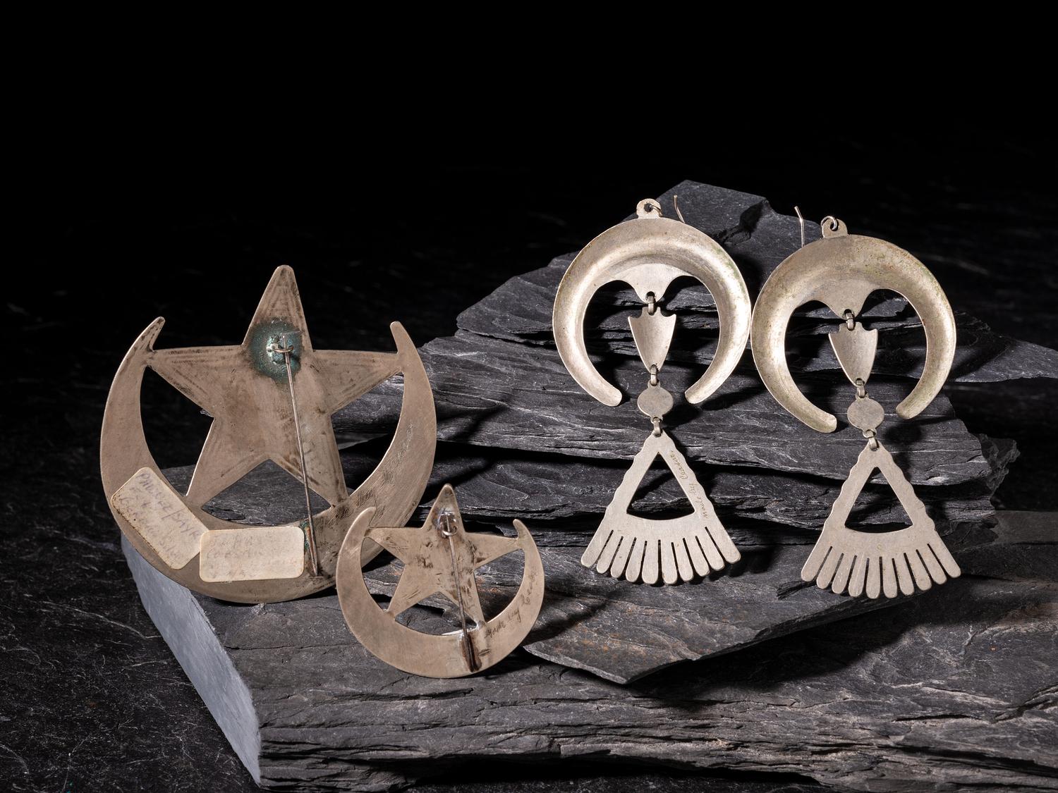 German Silver Hook Earrings and Brooches / Pins