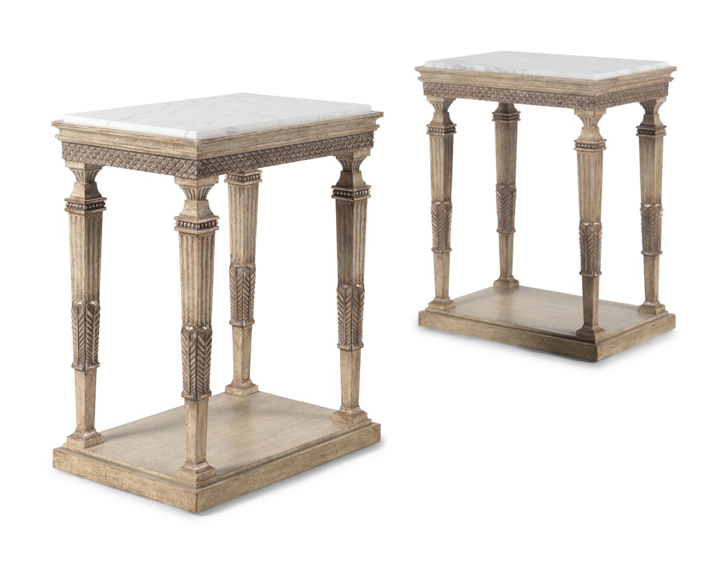 A Pair of Ebanista Montblanc Painted Marble-Top Side Tables
