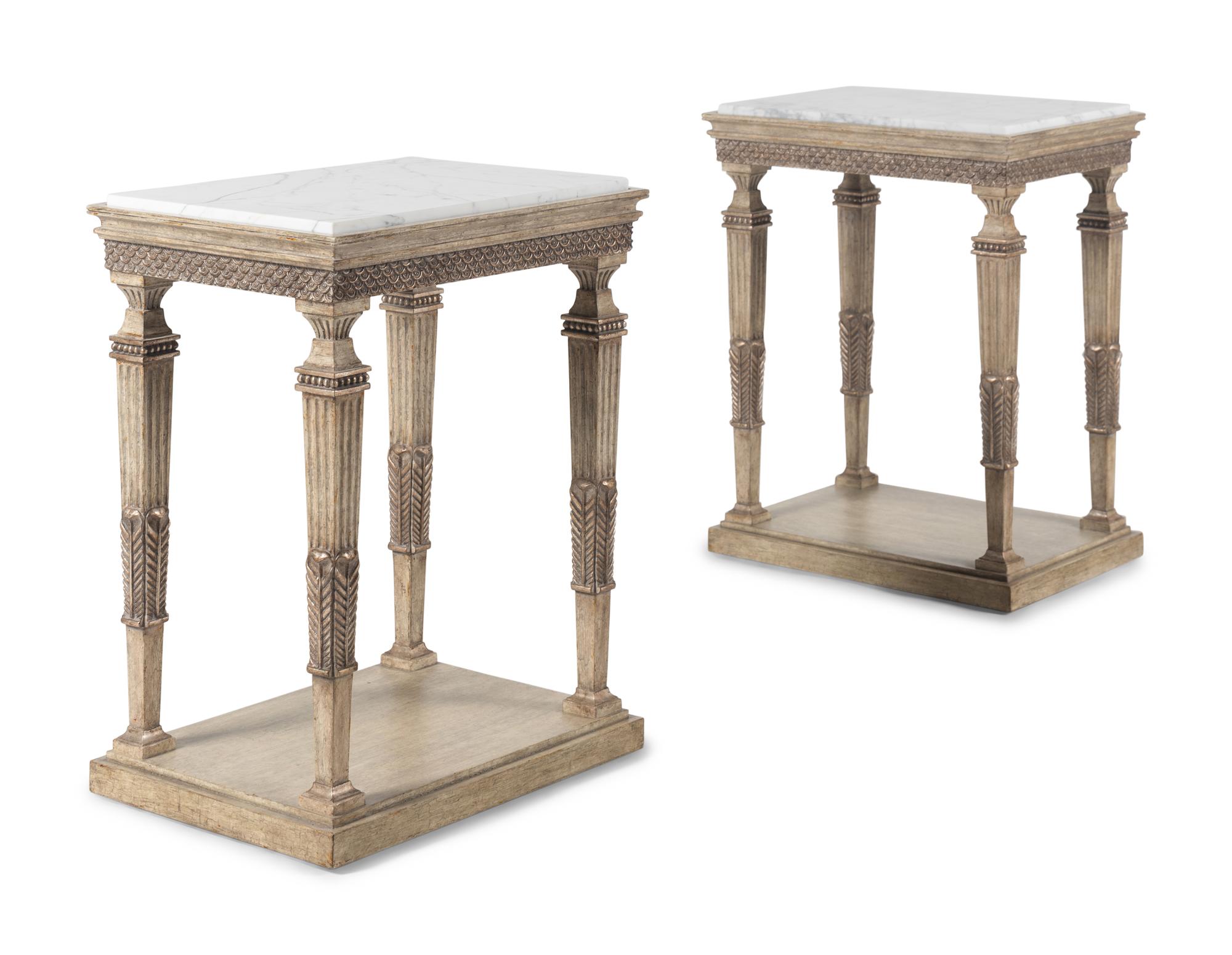 A Pair of Ebanista Montblanc Painted Marble-Top Side Tables