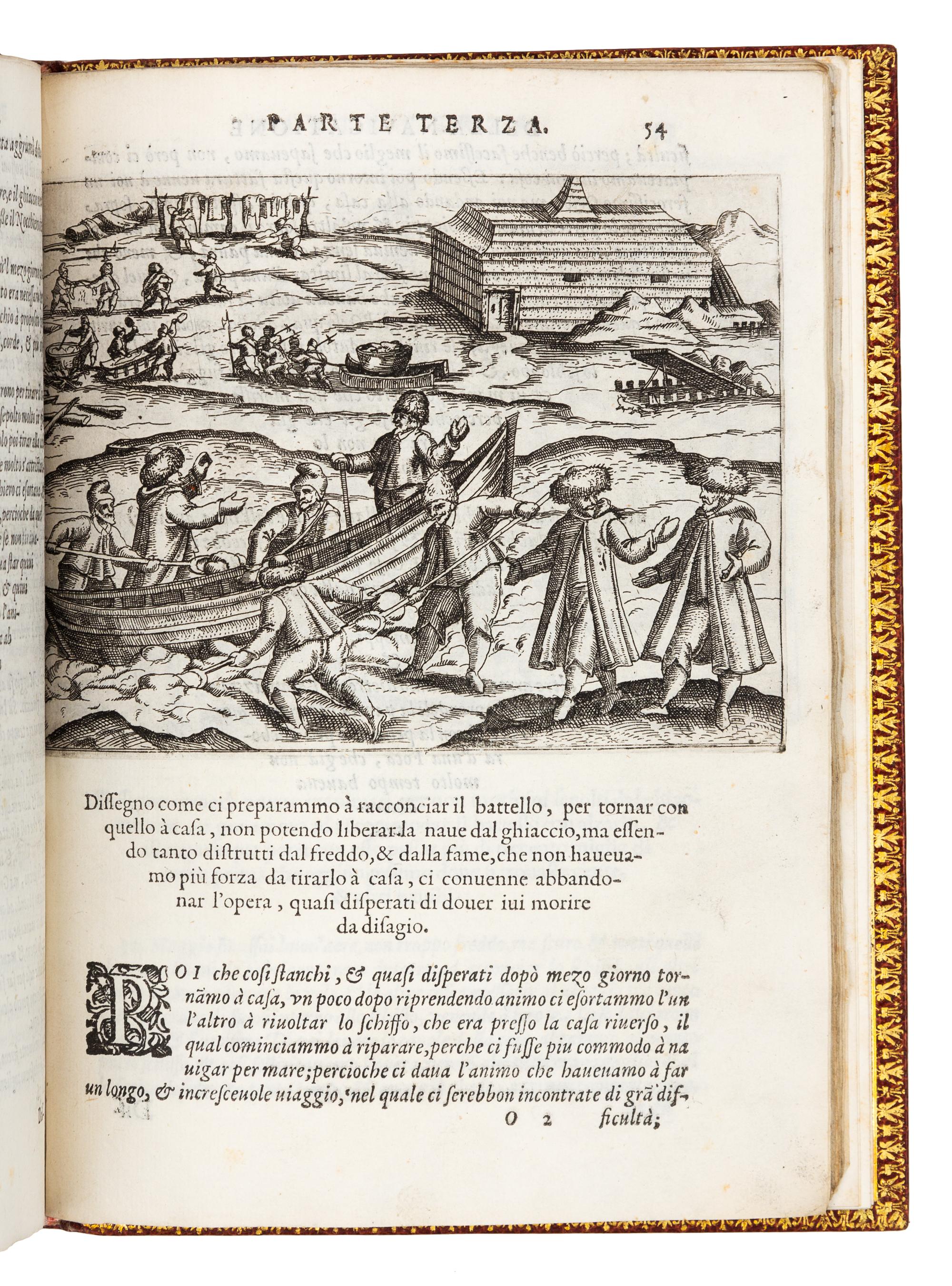 VEER, Gerrit de (ca 1570-ca 1598). Tre Navigationi fatte dagli Olandesi, e Zelandesi... Venice, 1599. FIRST EDITION IN ITALIAN.