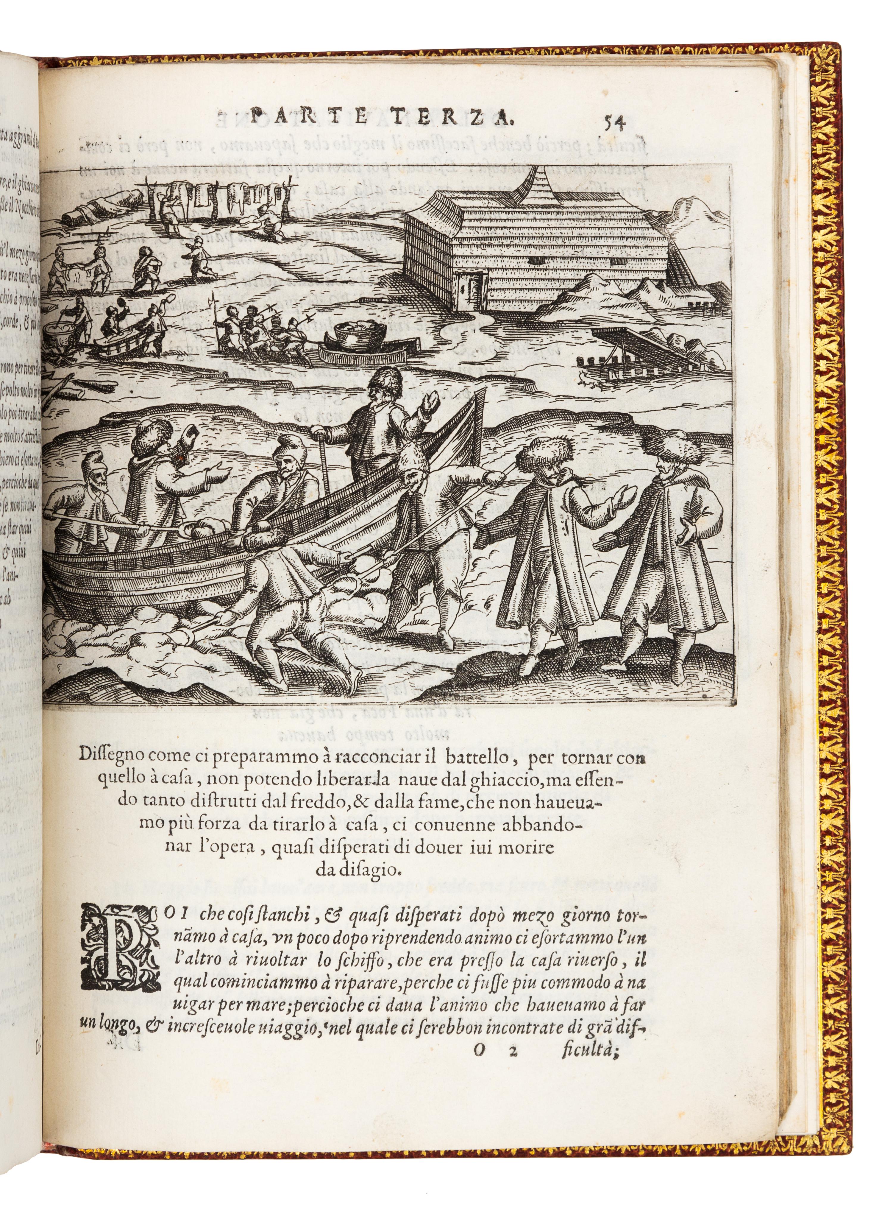 VEER, Gerrit de (ca 1570-ca 1598). Tre Navigationi fatte dagli Olandesi, e Zelandesi... Venice, 1599. FIRST EDITION IN ITALIAN.