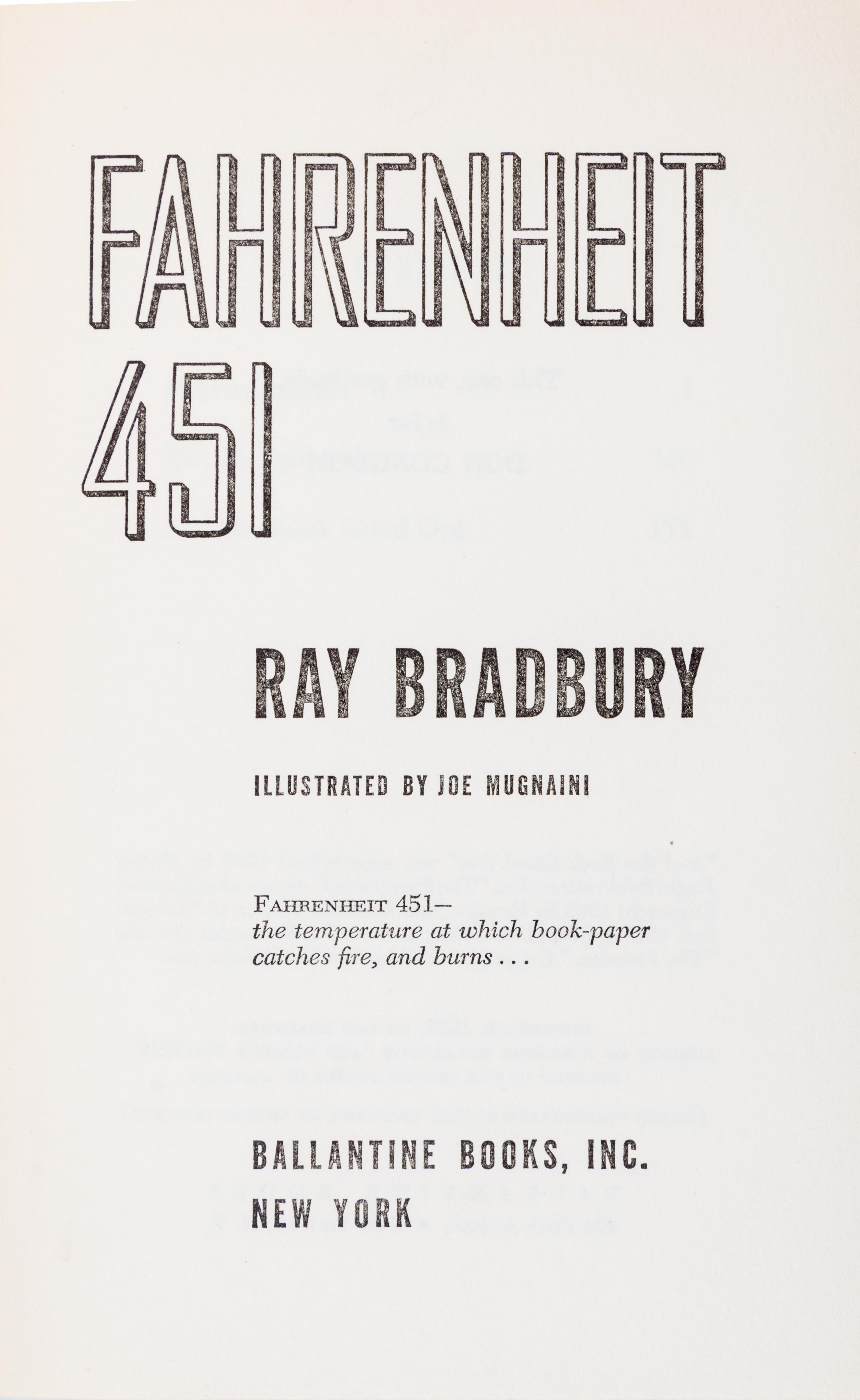 BRADBURY, RAY. Farhenheit 451. New York, [1953]. First hardbound trade edition.