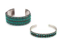 Zuni Silver Cuff Bracelets with Petit Point Turquoise Inlay