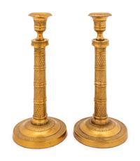 A Pair of Empire Style Gilt-Metal Candlesticks