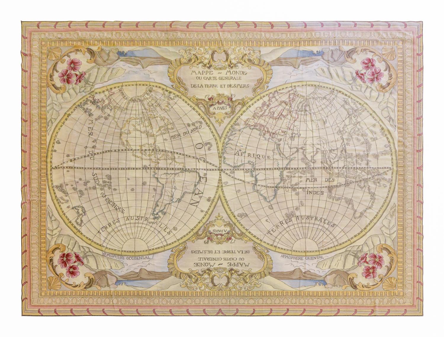 An Aubusson Style "Map Motif" Rug