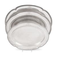 A Set of Three Graduated English Silver-Plate Trays with Engraved Coats of Arms