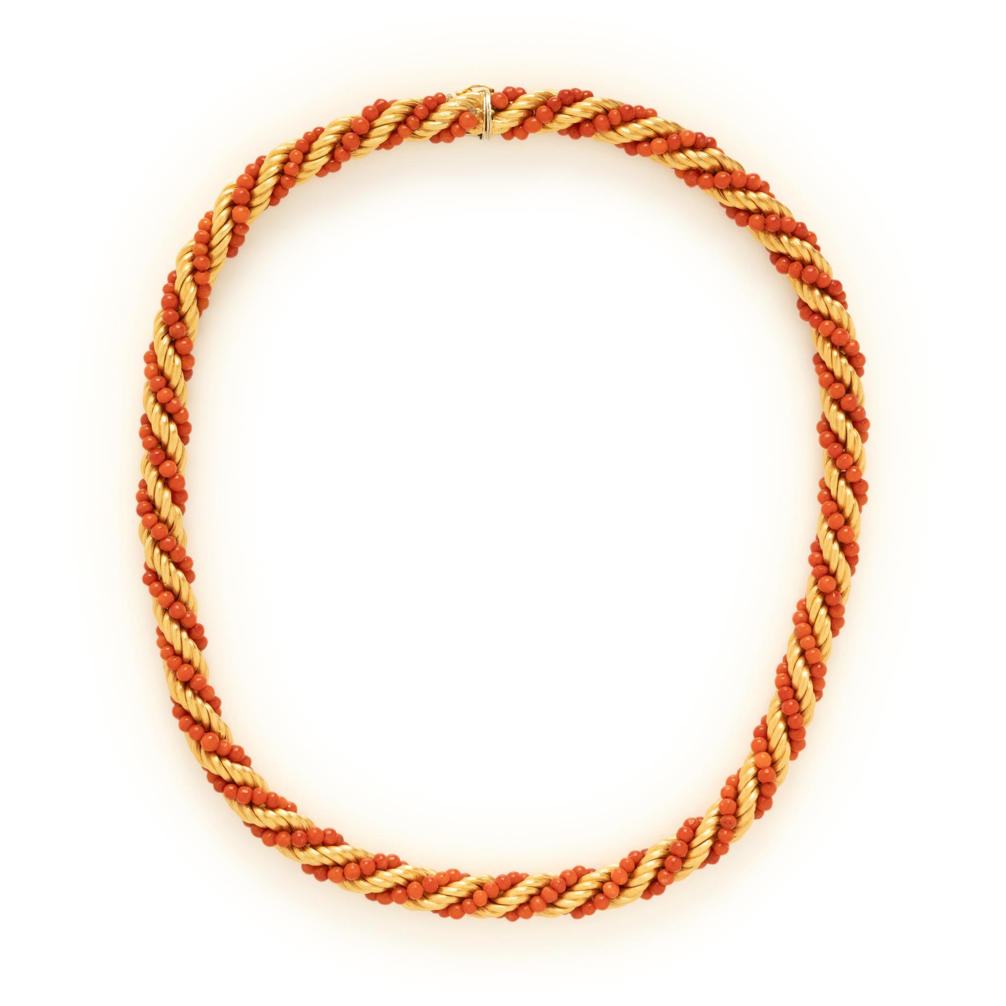 Coral and Yellow Gold Necklace
