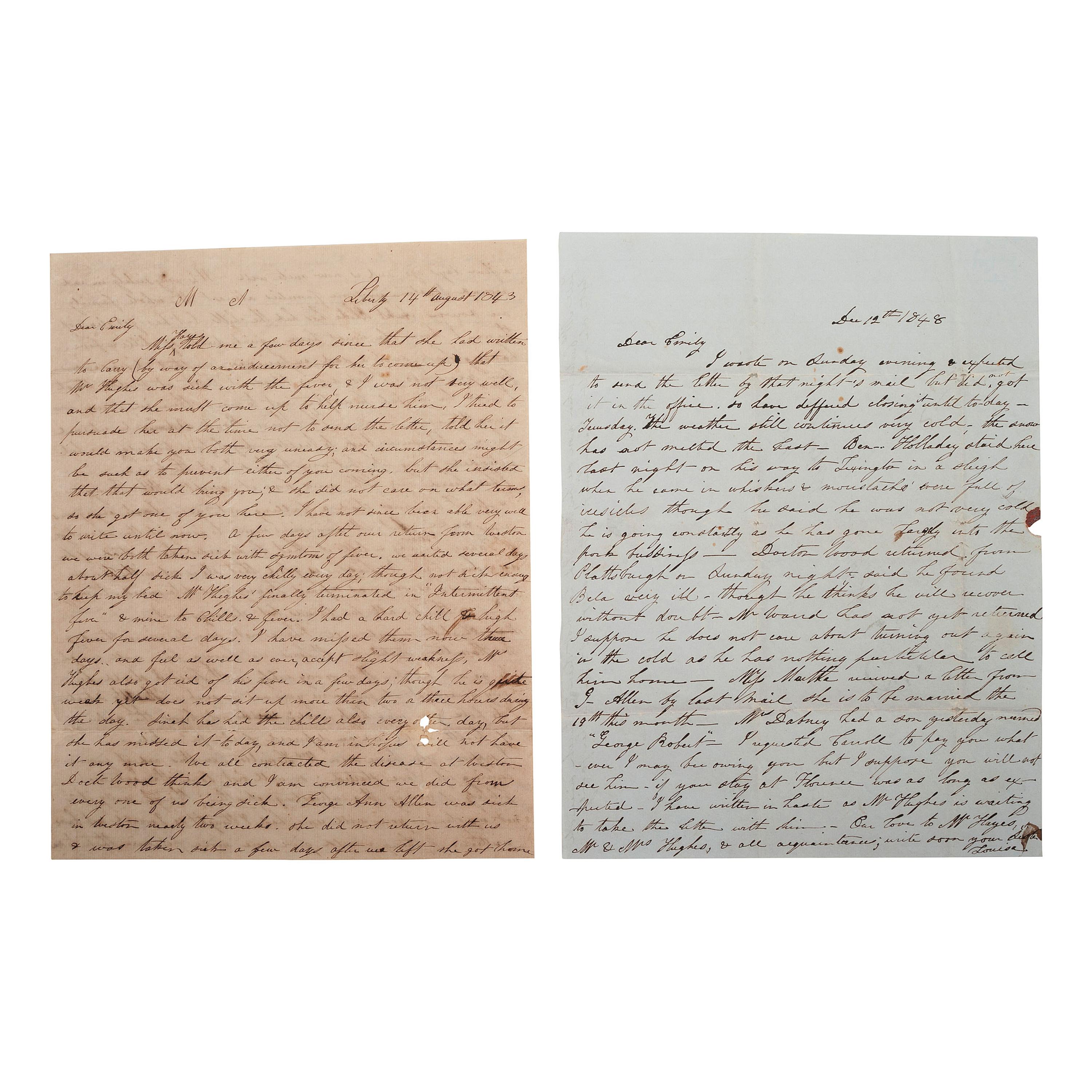 [OUTLAWS & LAWMEN]. A group of 4 items, highlighted by: RALSTON, Sam (1809-1899). Autograph letter signed ("Sam Ralston") to son-in-law, Frank James. Independence, MO, 8 April 1883. 2 pages, 7 3/4 x 12 1/2 in.
