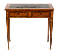 A Louis Philippe Style Inlaid Tulipwood Writing Table Height 28 1/2 x width 30 3/4 x depth 16 inches. — 19TH CENTURY