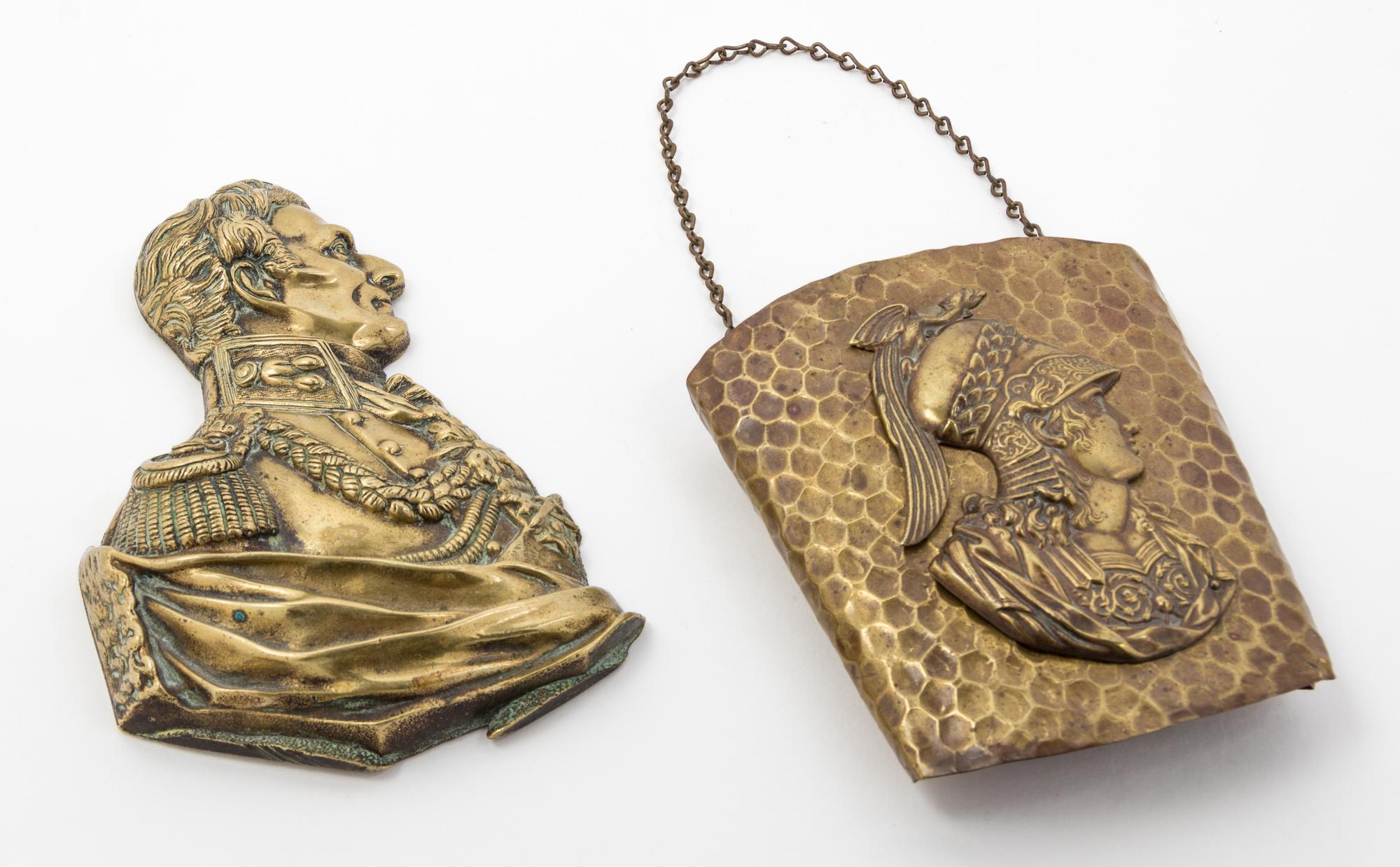A Bronze Wall Applique and a Gilt Metal Wall Basket Height of applique 7 1/2 inches.