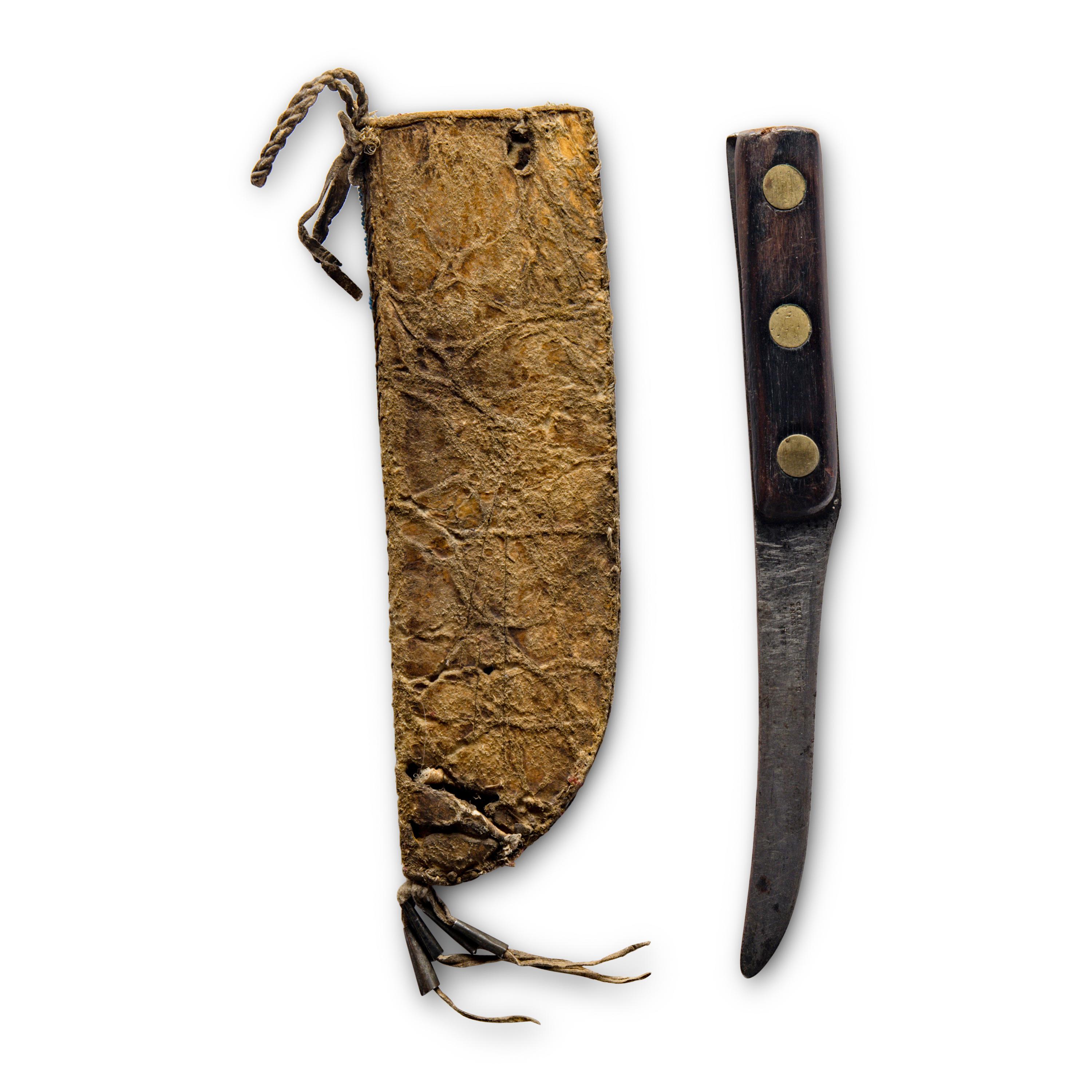 Sioux Beaded Hide Knife Sheath, with Knife