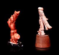 Two Small Chinese Coral Figures