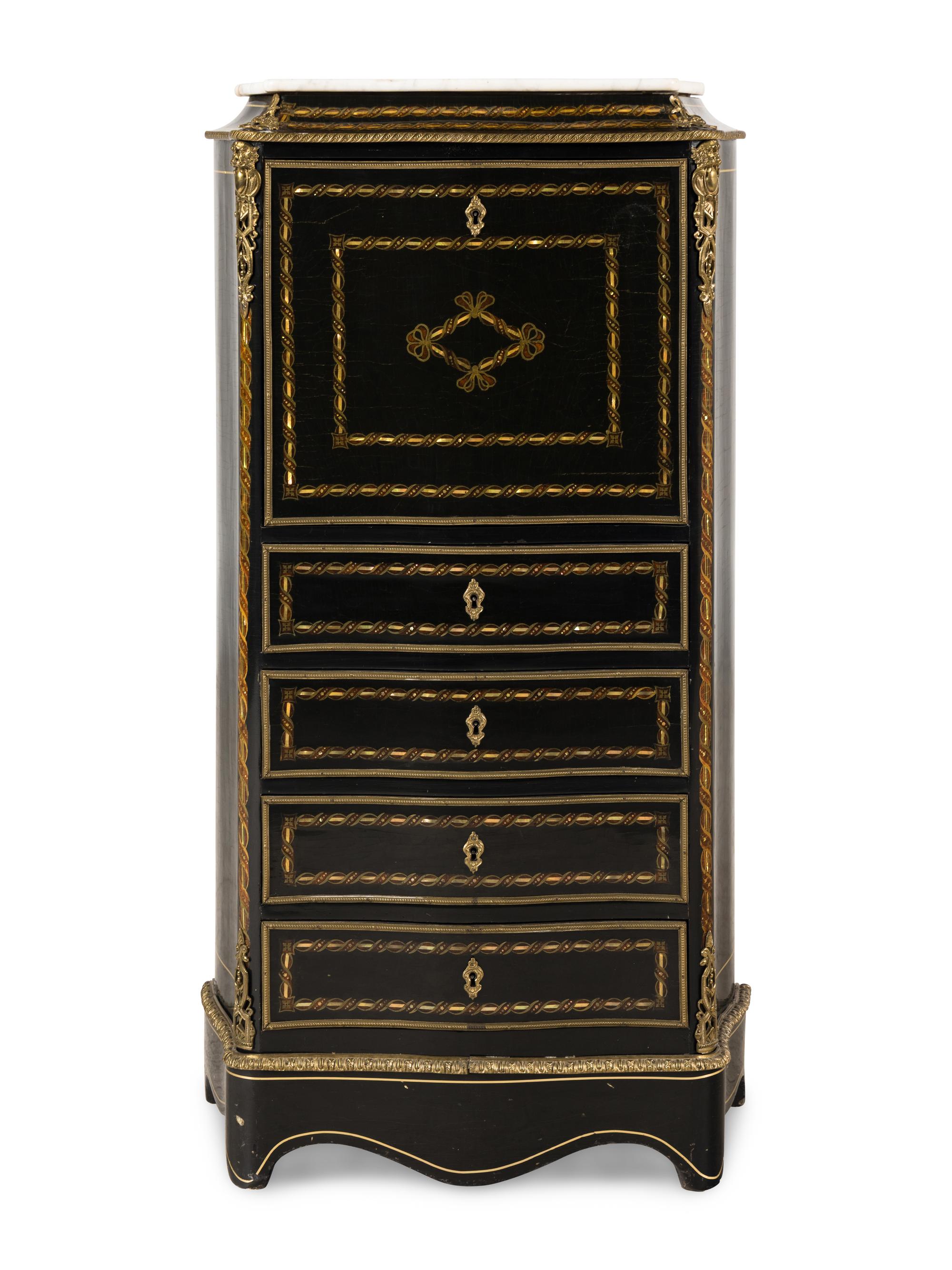 RELEASED TO OWNER -- A Napoleon III Style Inlaid and Marble-Top Secrétaire à Abbatant