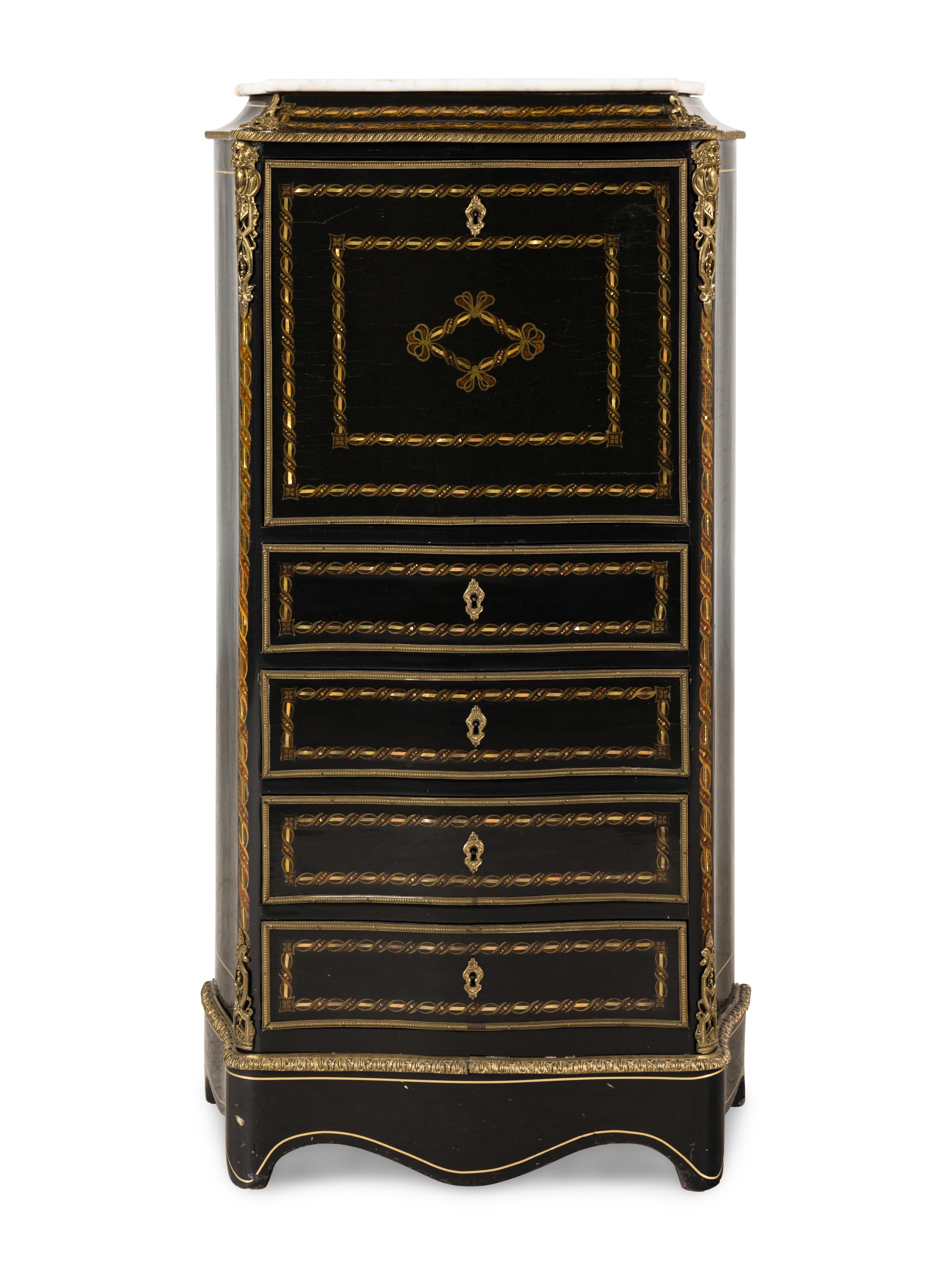 RELEASED TO OWNER -- A Napoleon III Style Inlaid and Marble-Top Secrétaire à Abbatant