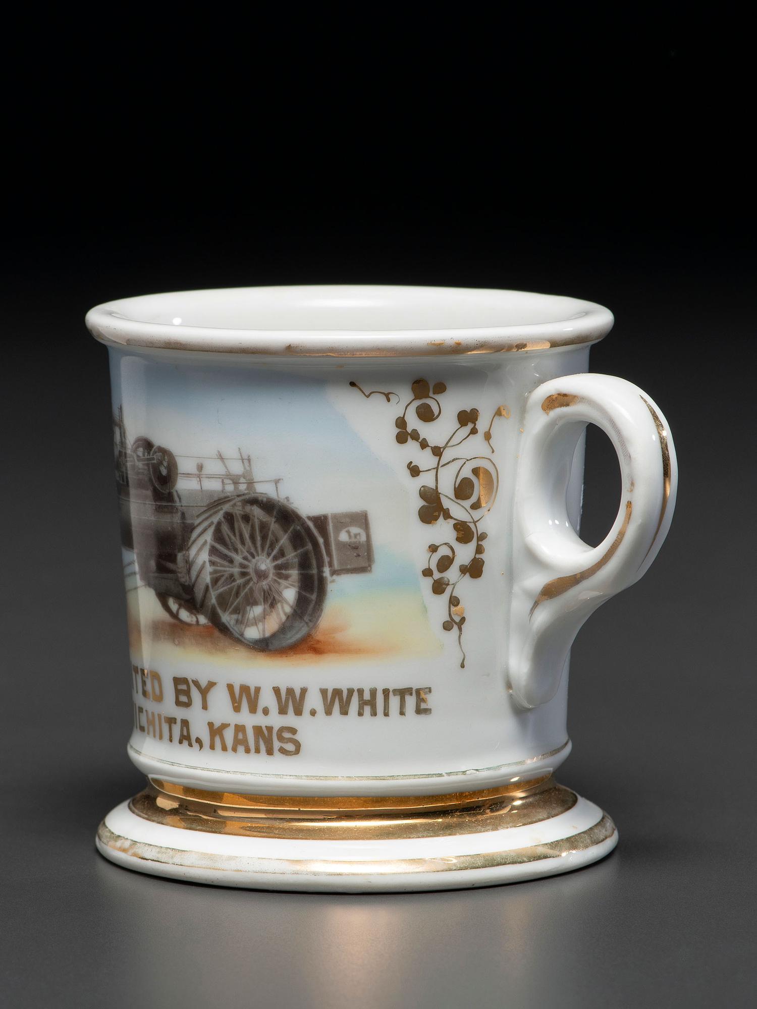 A Tractor Salesman's Porcelain Occupational Shaving Mug Belonging to Wallace White
