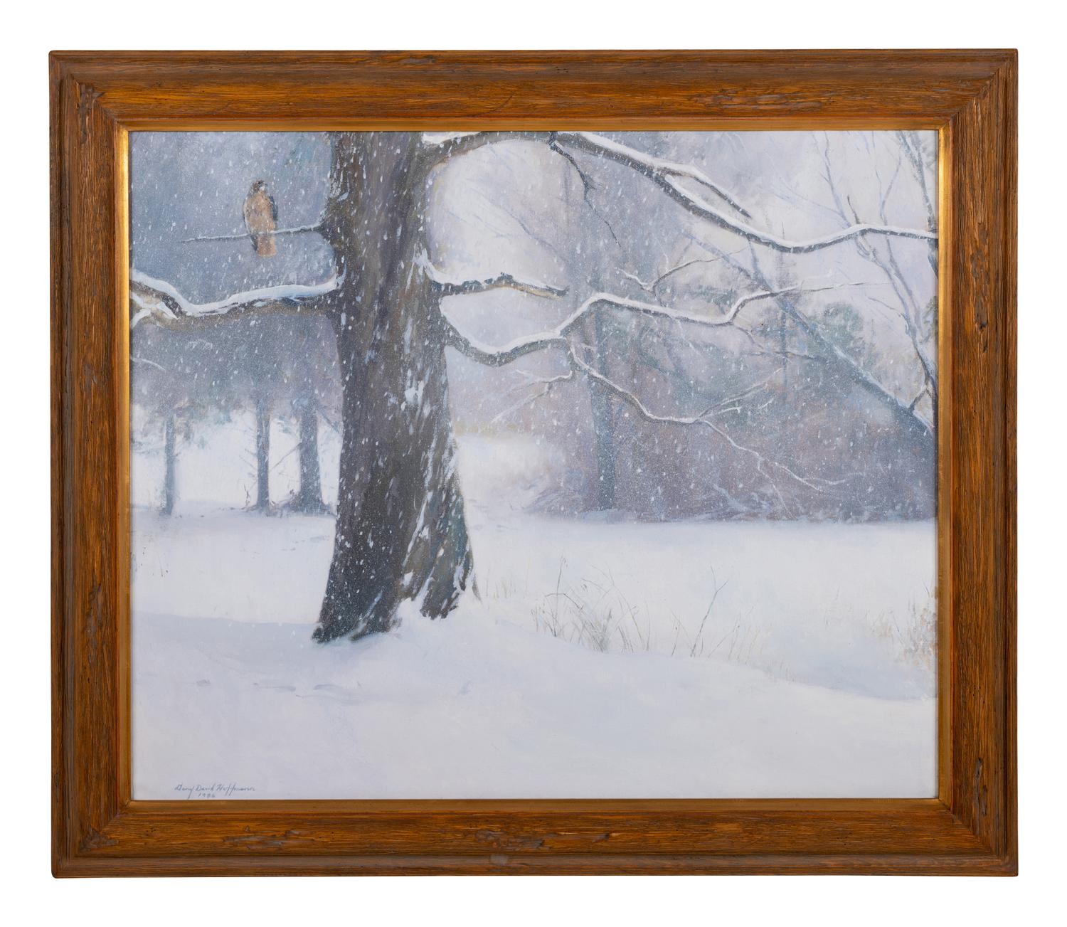 Snowy Landscape with Hawk
