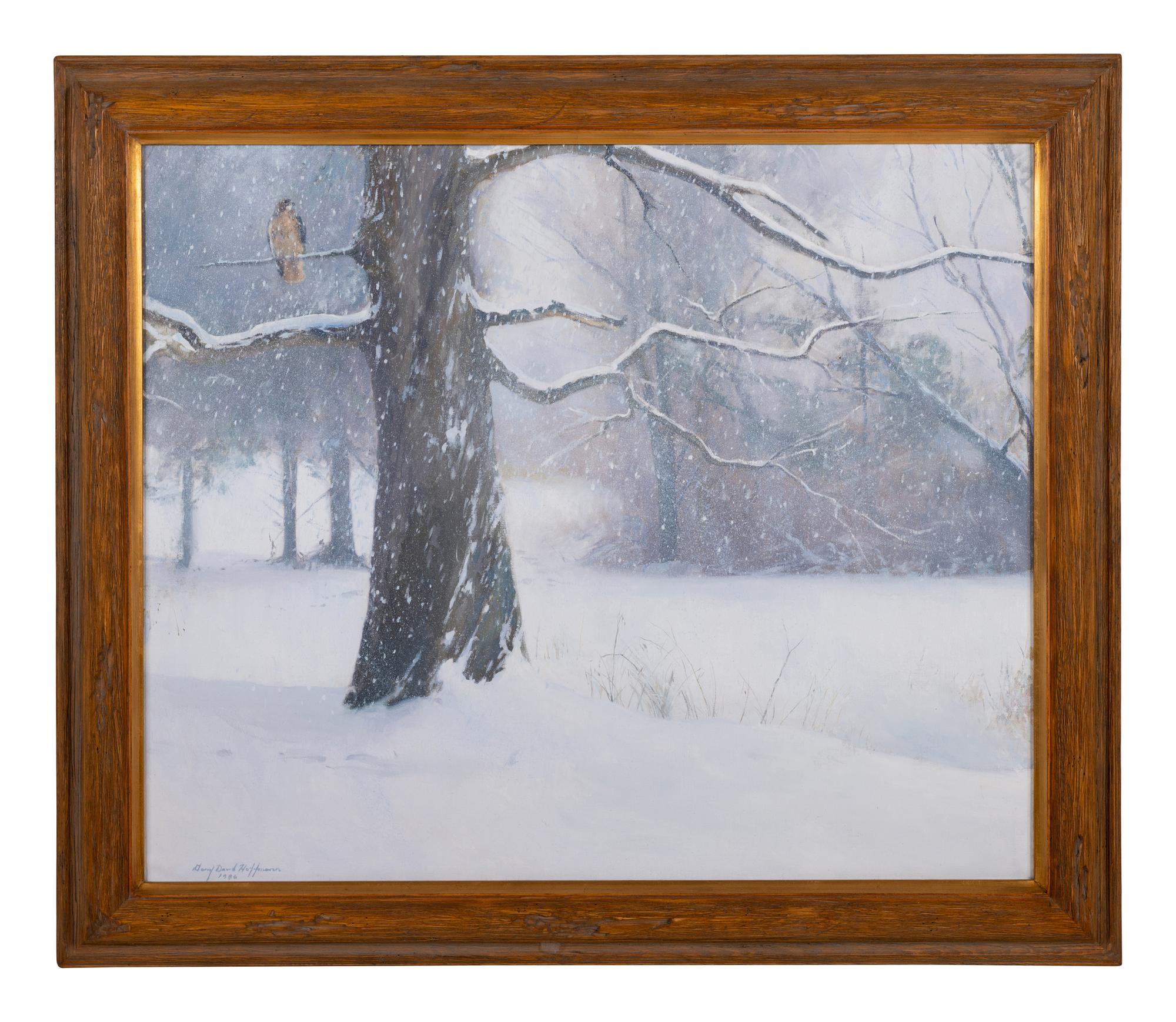 Snowy Landscape with Hawk