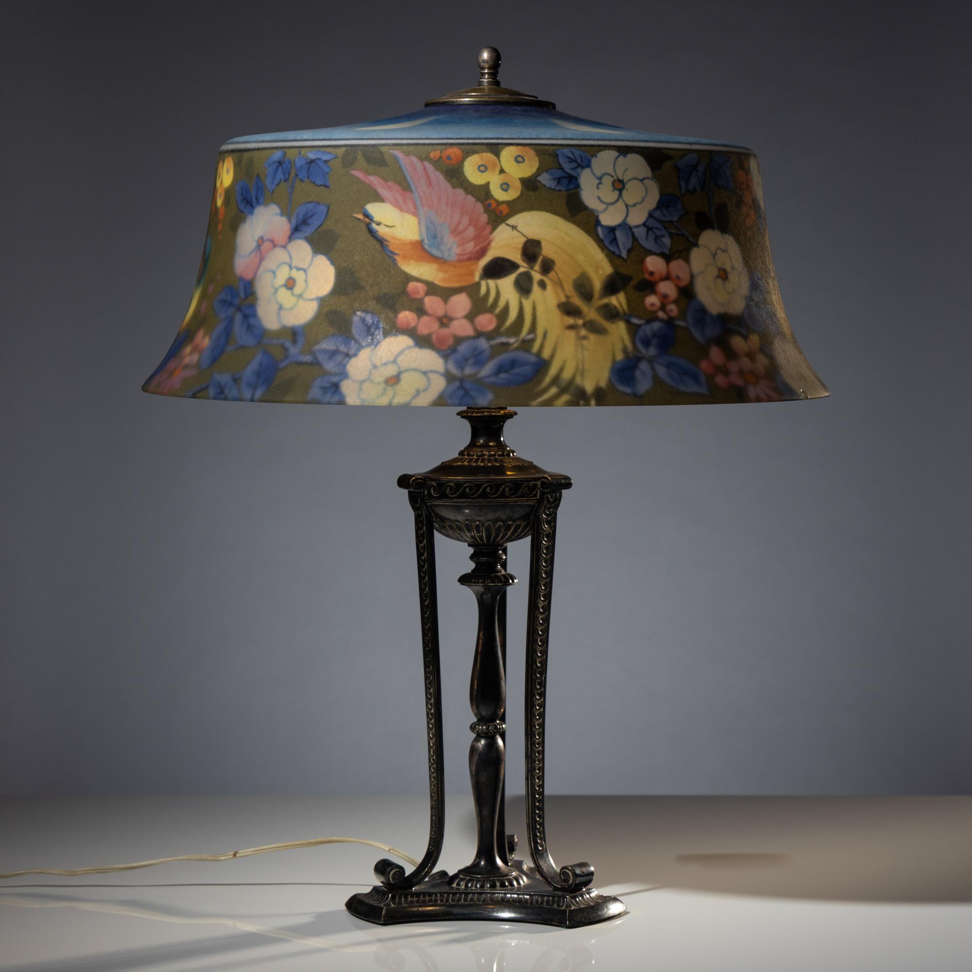 Reverse-painted Birds of Paradise lamp