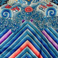 A Chinese Dark Navy Ground Embroidered Silk 'Dragon' Robe, 19th Century 清晚期 石青緞繡八團五爪龍褂