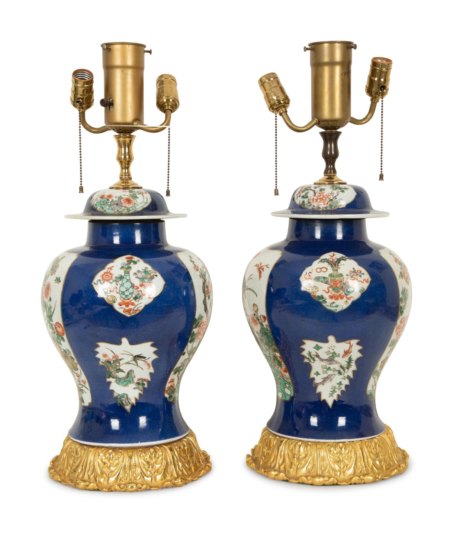 A Pair of Chinese Porcelain Covered Jars