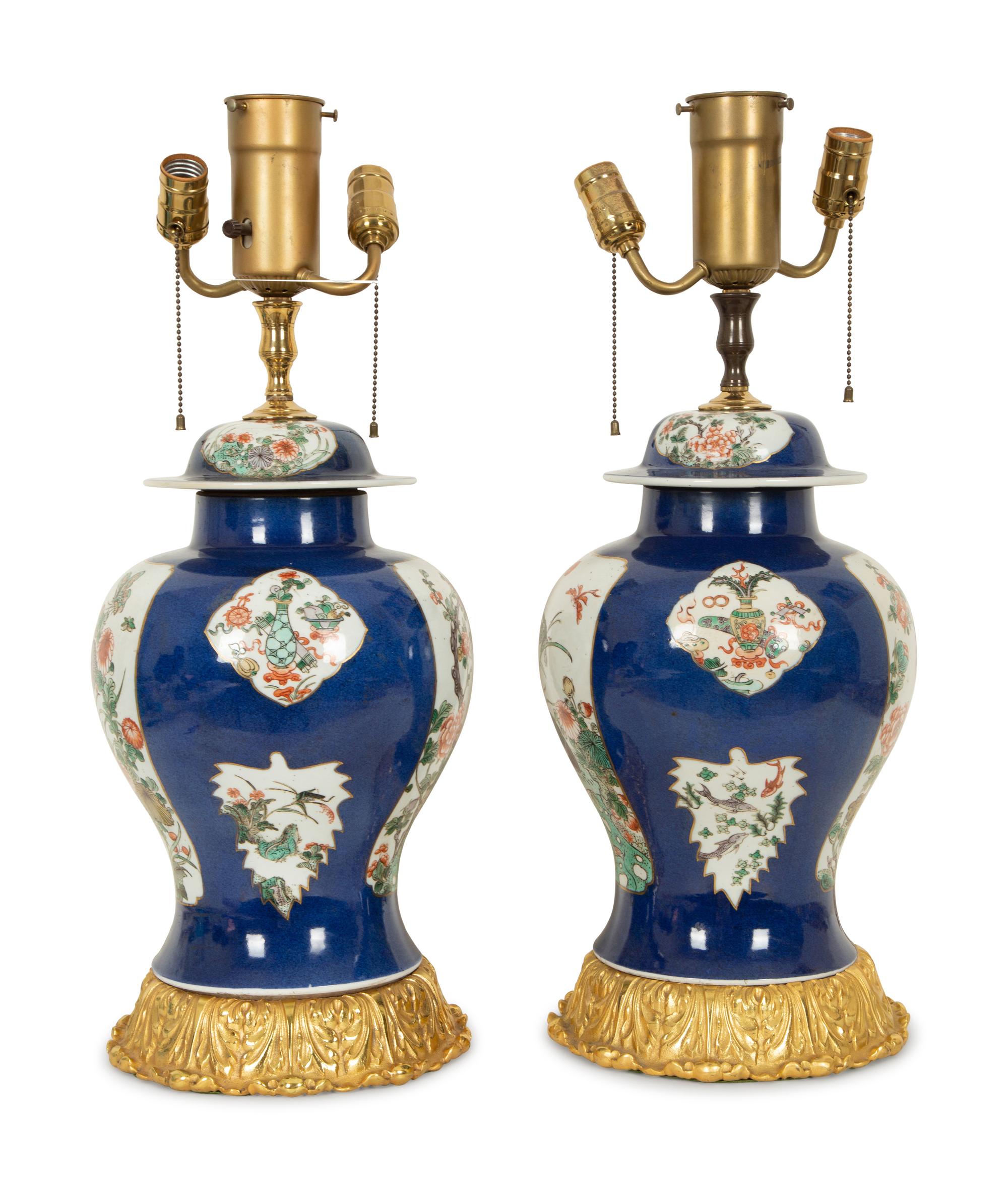 A Pair of Chinese Porcelain Covered Jars