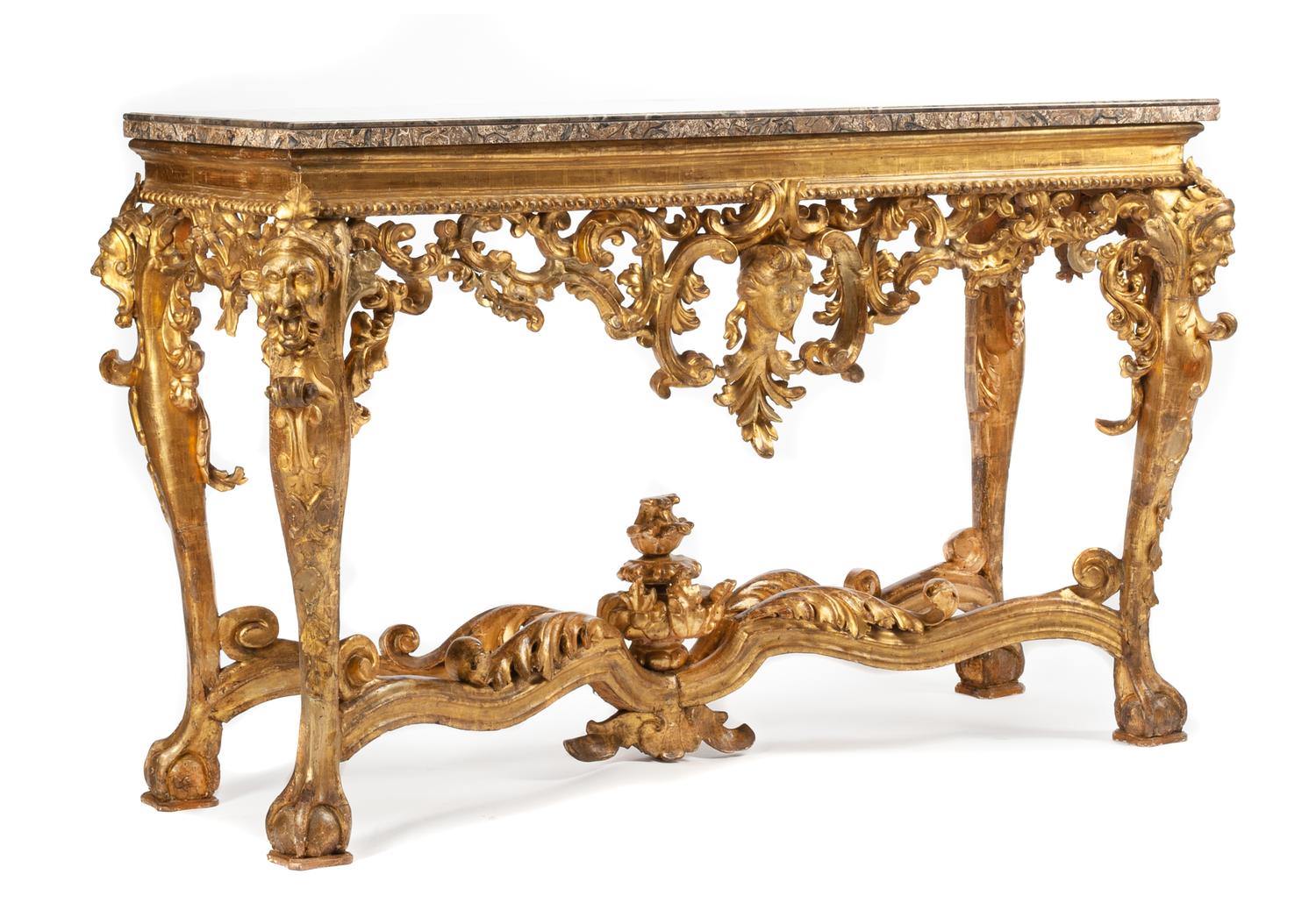 An Italian Giltwood Console Table Height 39 1/2 x width 63 x depth 25 inches. — 18TH CENTURY