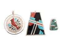 Zuni and Pueblo Silver Pendants, with Mosaic Inlay