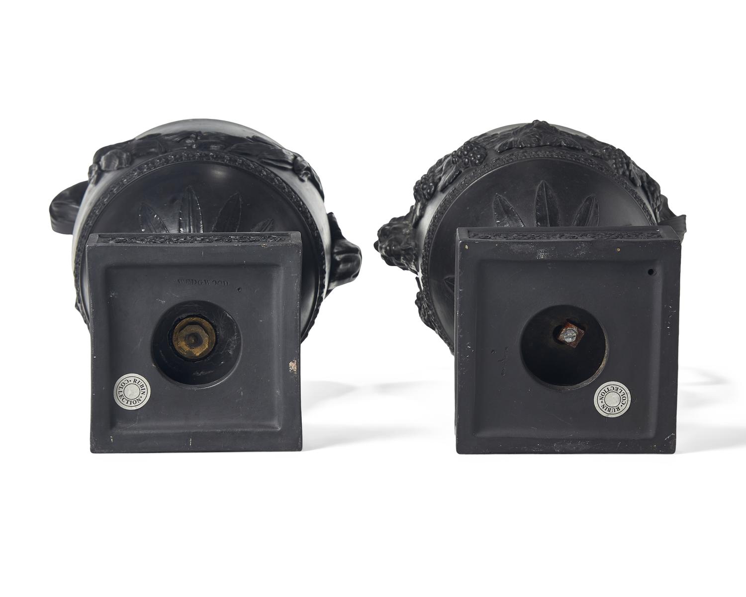 A Pair of Wedgwood Black Basalt Figural Ewers