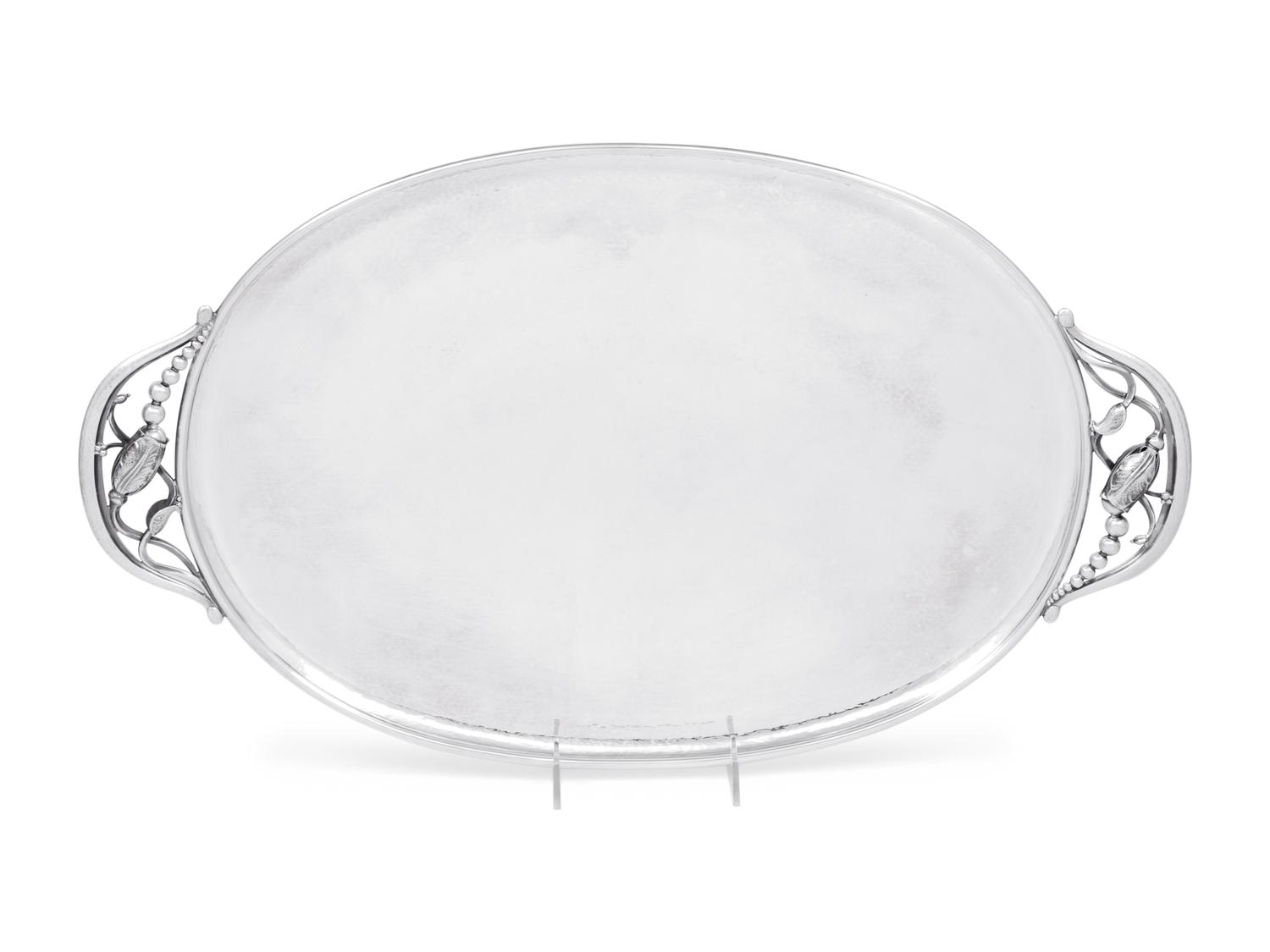 A Georg Jensen Silver Blossom Pattern Serving Tray
