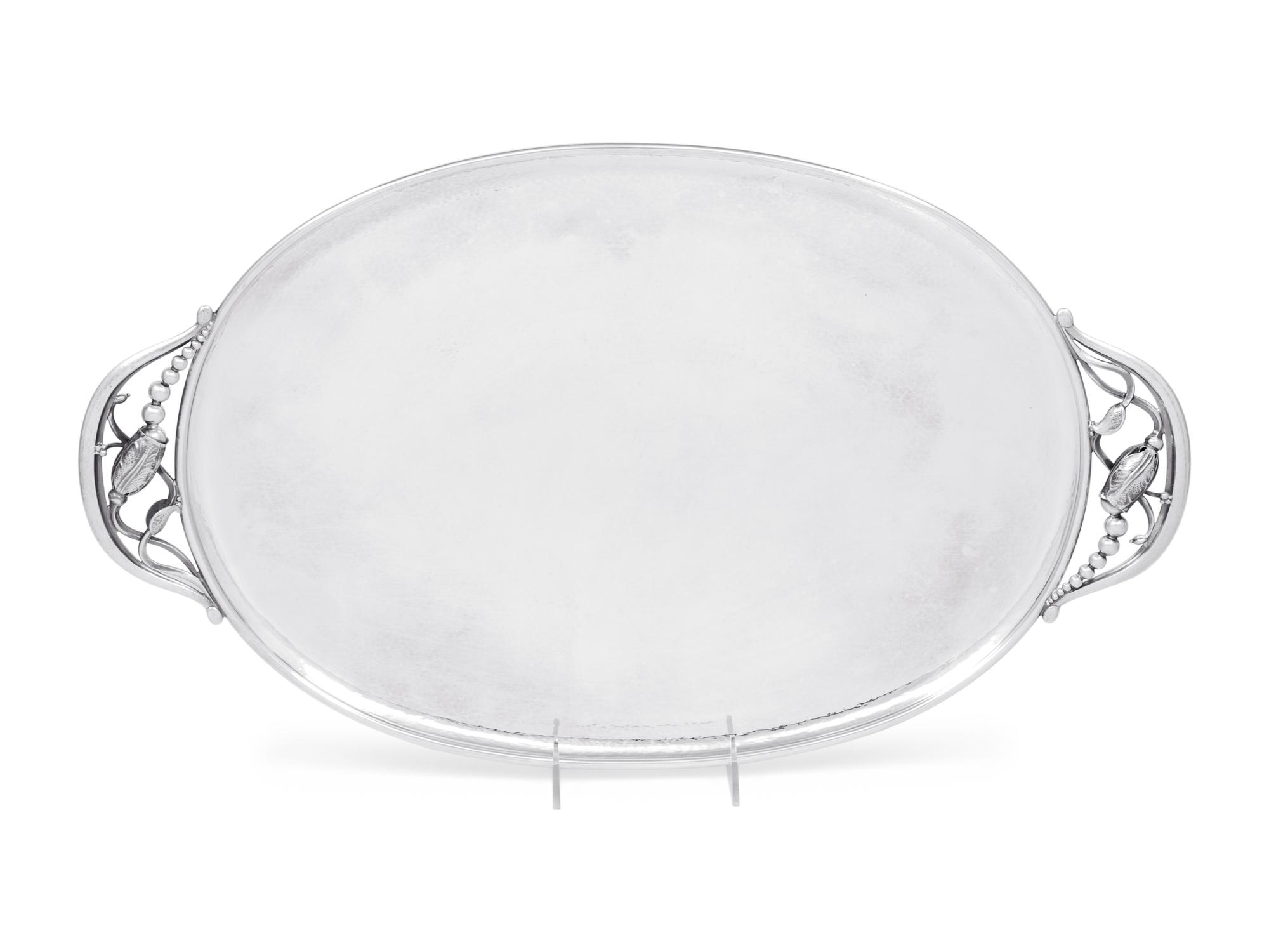 A Georg Jensen Silver Blossom Pattern Serving Tray