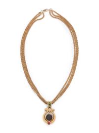 YELLOW GOLD, COIN, GEMSTONE AND DIAMOND PENDANT/NECKLACE