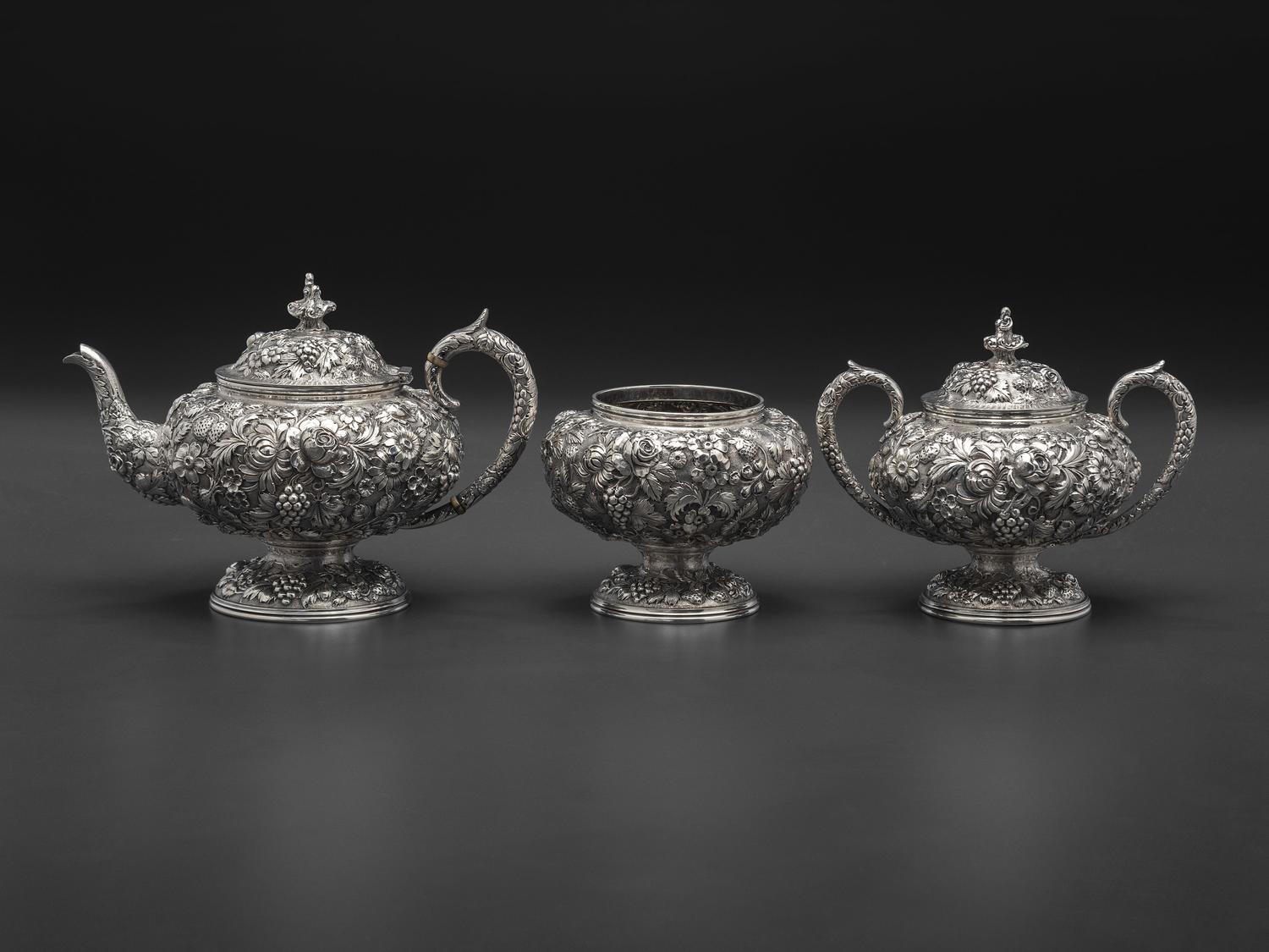 An American Repousse Silver Six-Piece Tea and Coffee Service