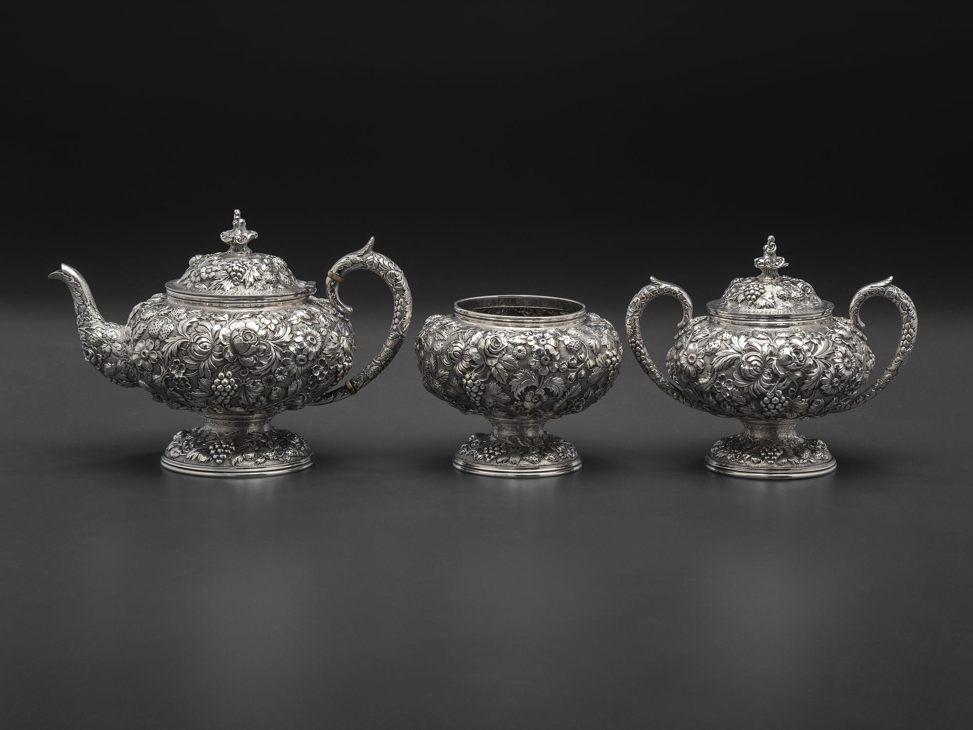 An American Repousse Silver Six-Piece Tea and Coffee Service