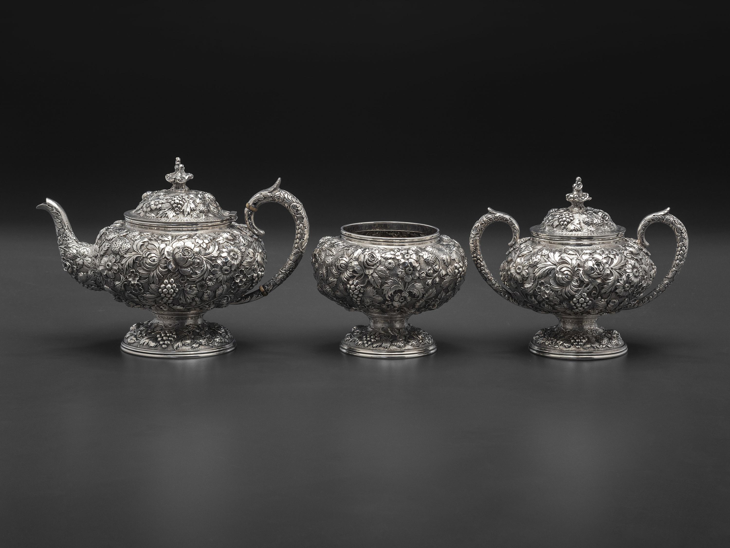 An American Repousse Silver Six-Piece Tea and Coffee Service