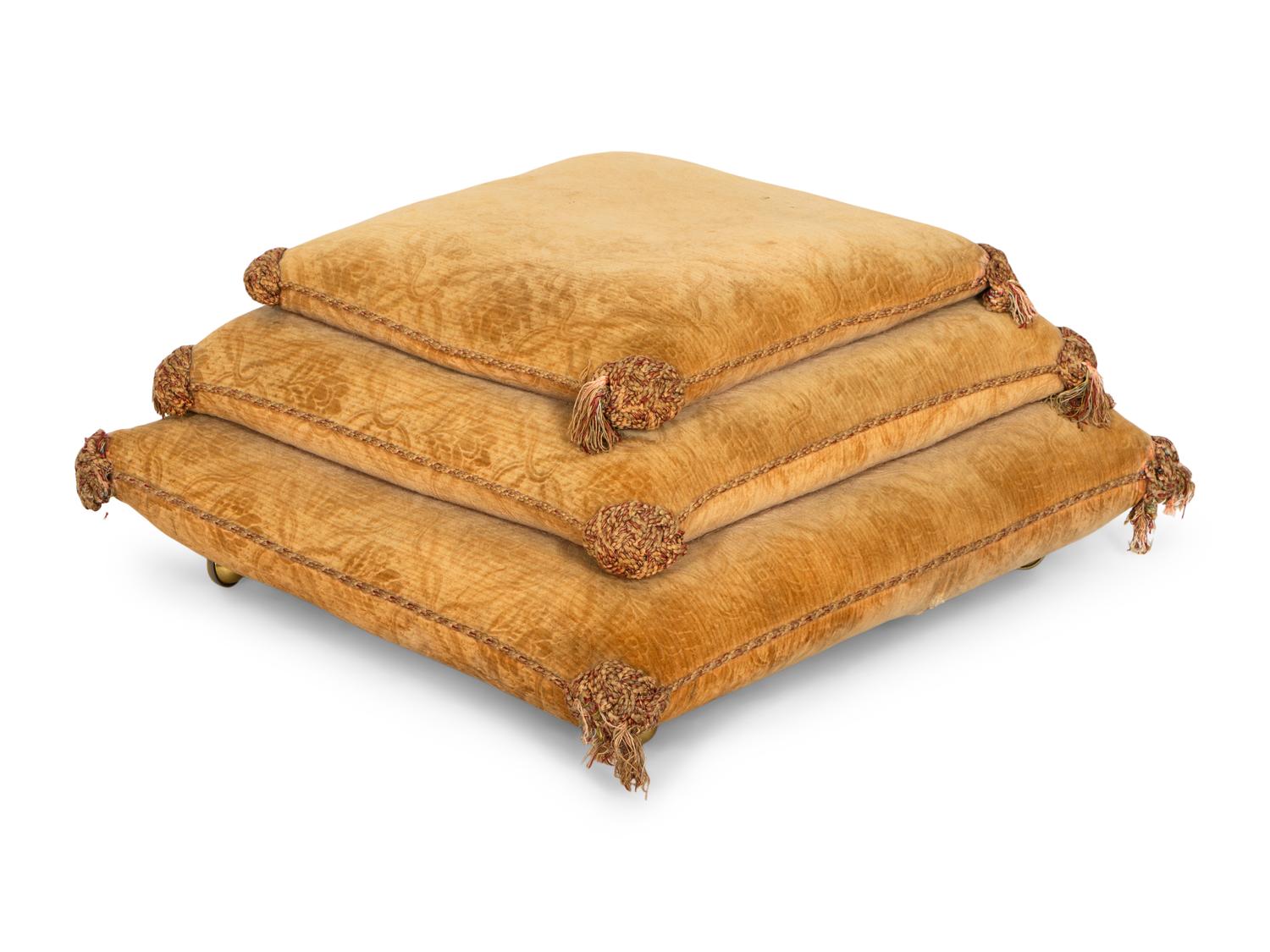A Stacked Cushion-Form Velvet Upholstered Ottoman