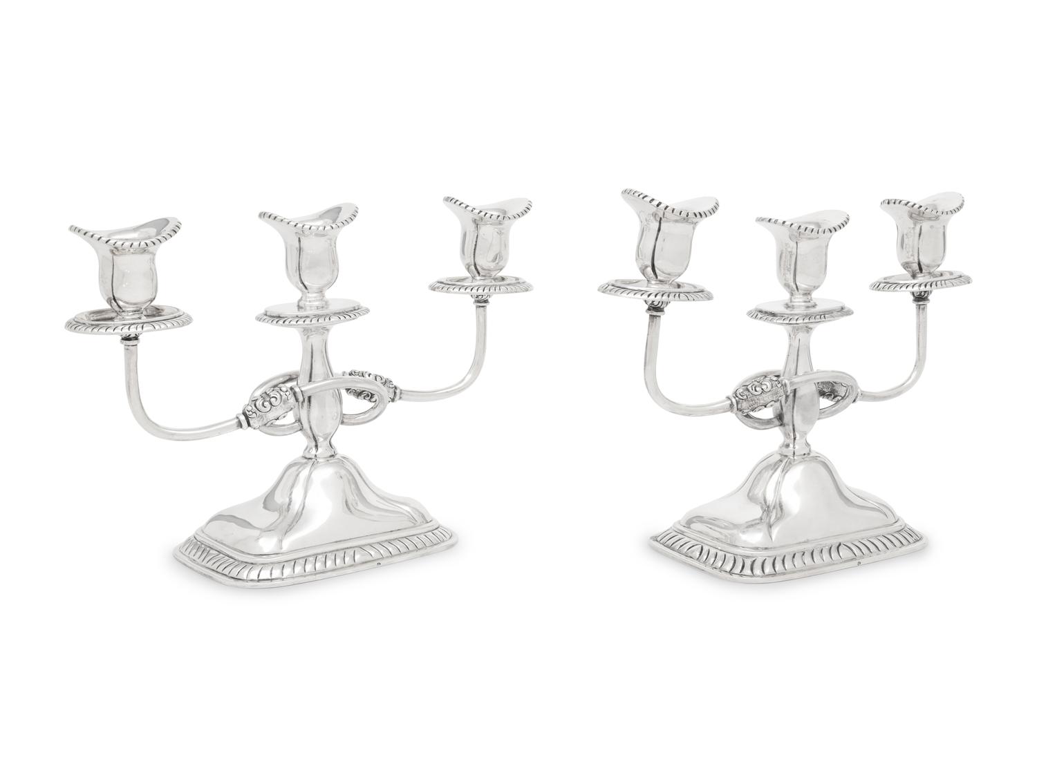 A Pair of Sanborns Silver Three-Light Candelabra