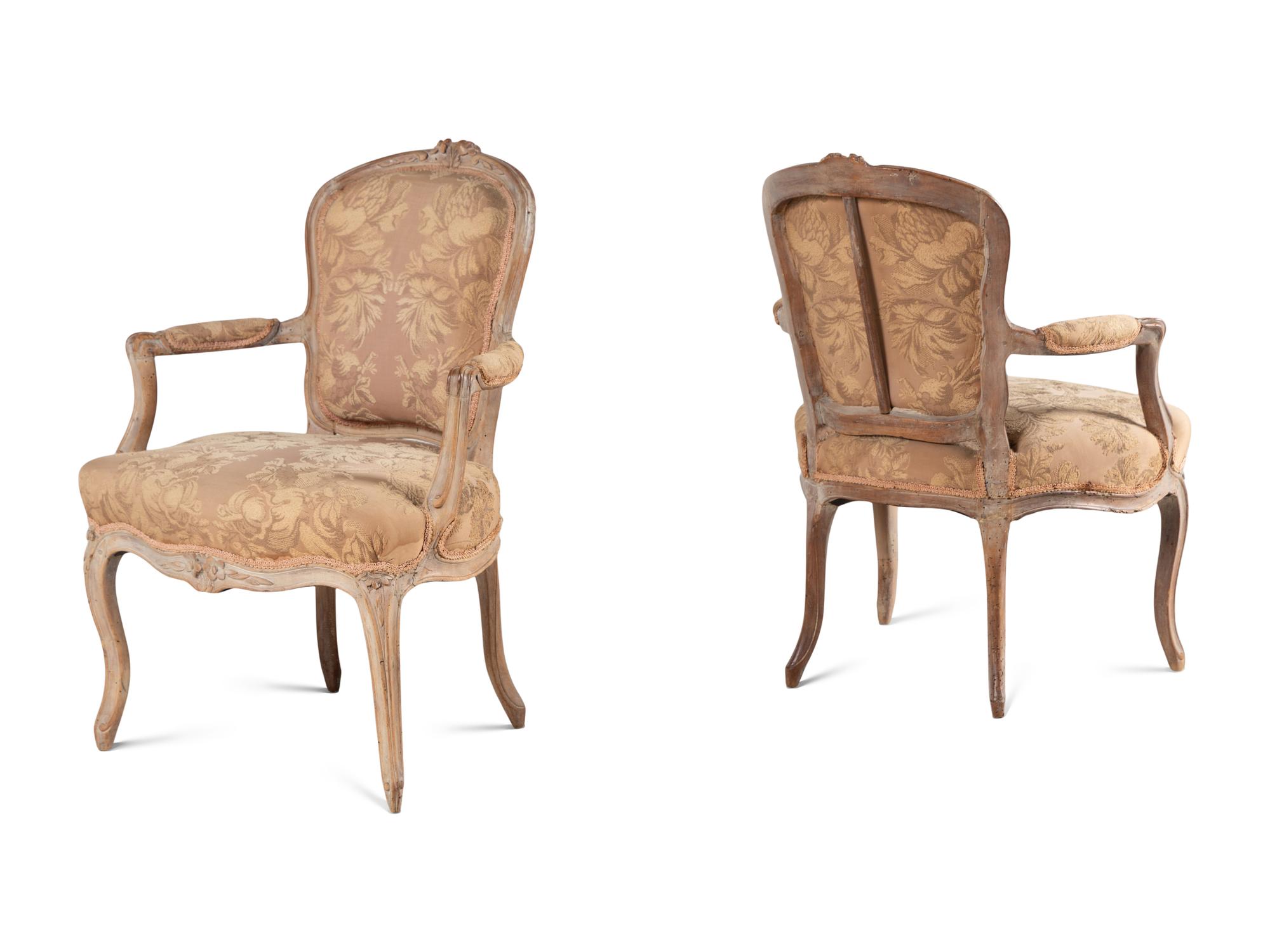 A Pair of Louis XV Cerused Fauteuils