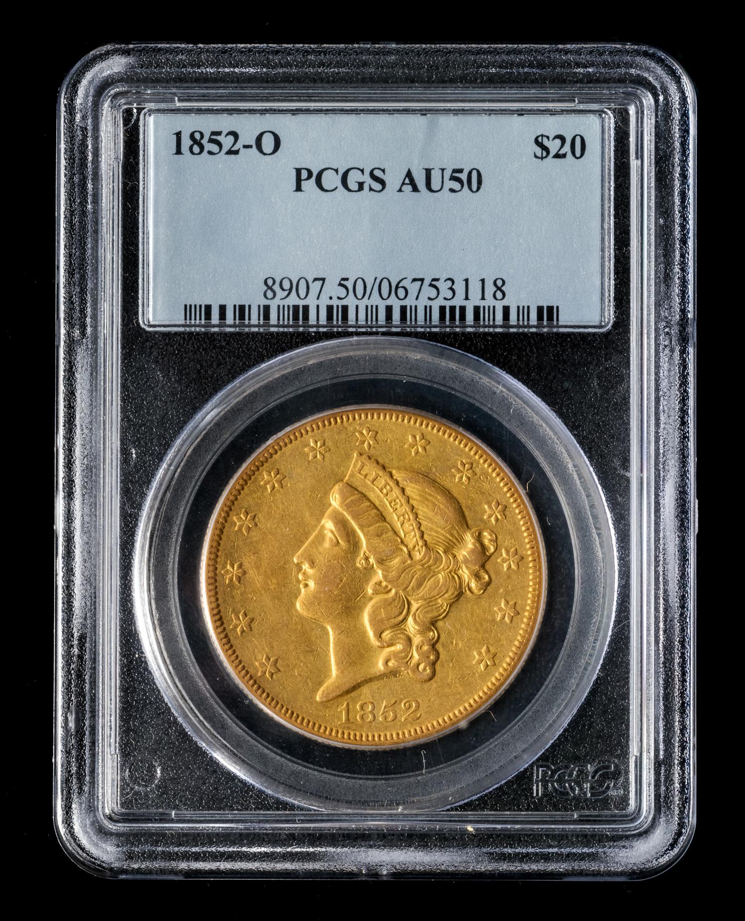 A United States 1852-O Liberty Head $20 Gold Coin
