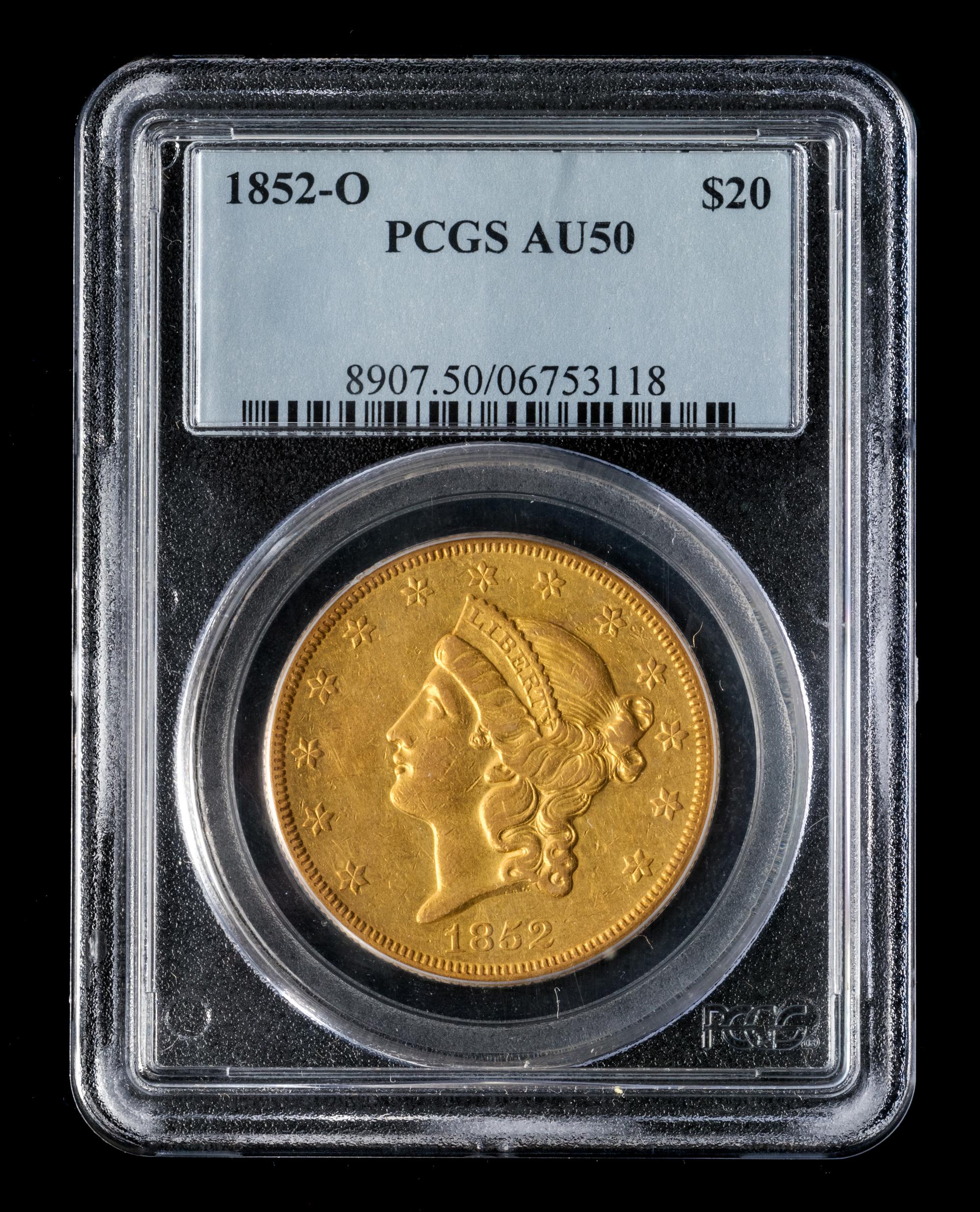 A United States 1852-O Liberty Head $20 Gold Coin