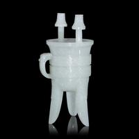 A Chinese Carved Pale Celadon Jade Tripod Vessel, Jia, Late Qing - Early Republic Period 晚清/民國 青白玉仿古斝