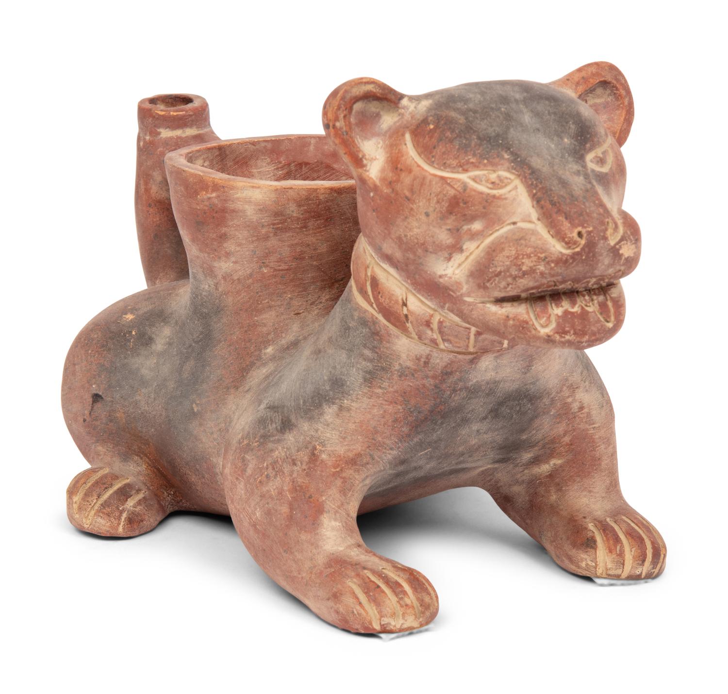 A Colima Style Pottery Jaguar Form Pitcher