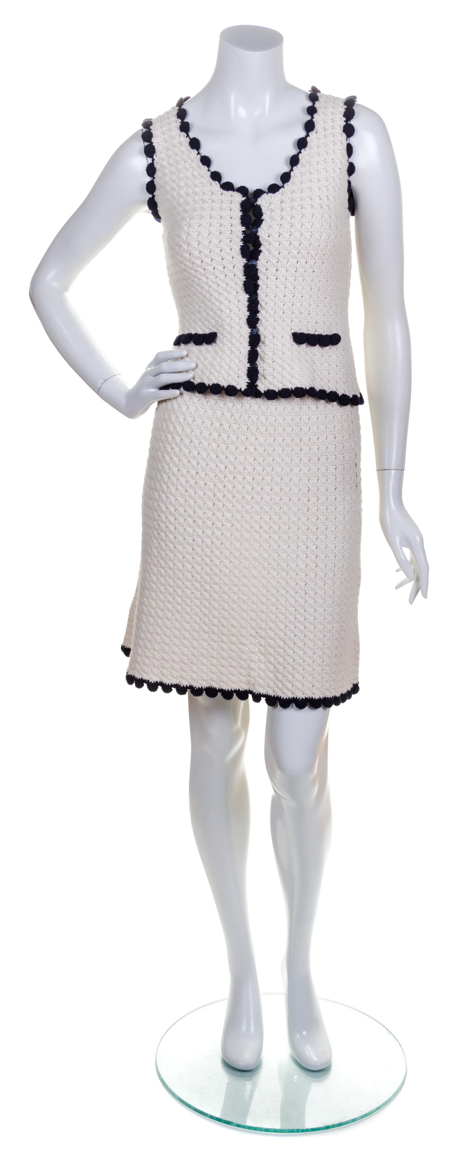 A Chanel White Cashmere Blend Skirt Ensemble, Size 36.