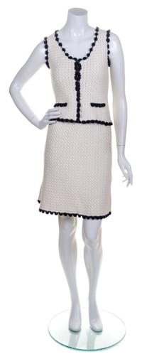 A Chanel White Cashmere Blend Skirt Ensemble, Size 36.
