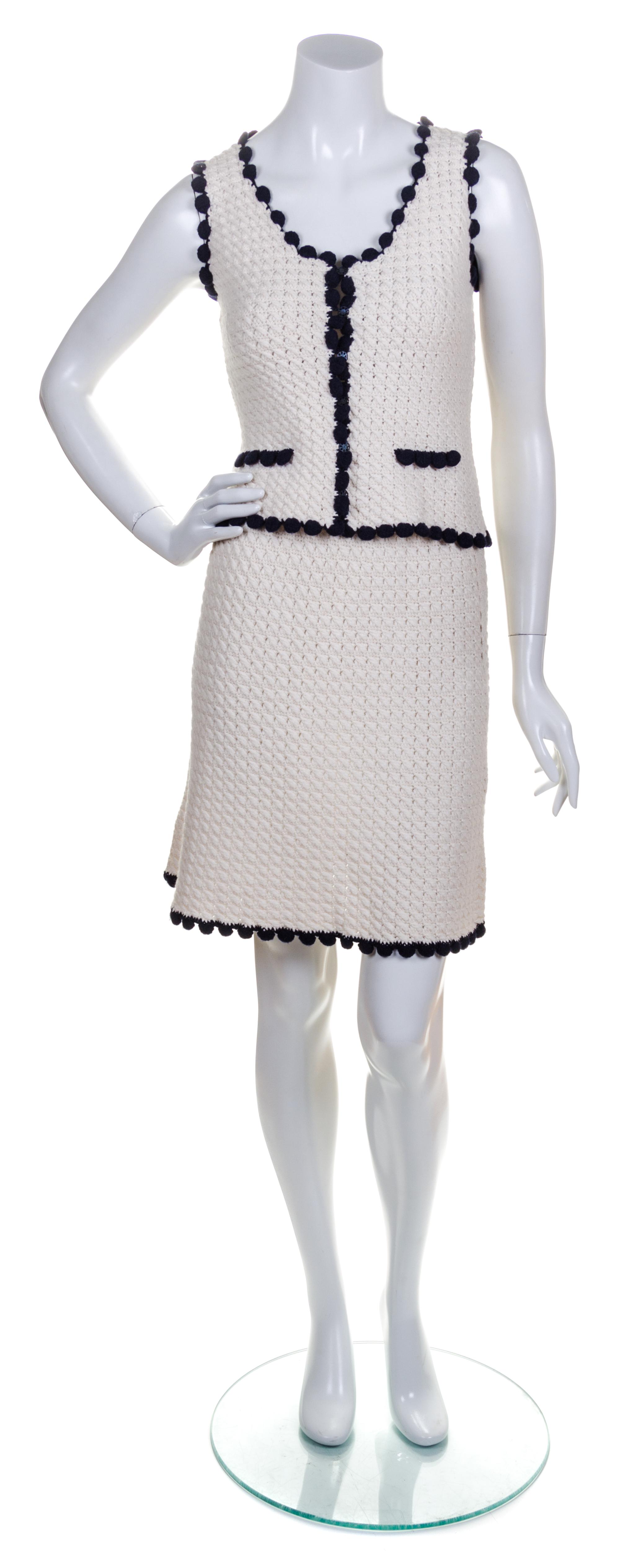 A Chanel White Cashmere Blend Skirt Ensemble, Size 36.