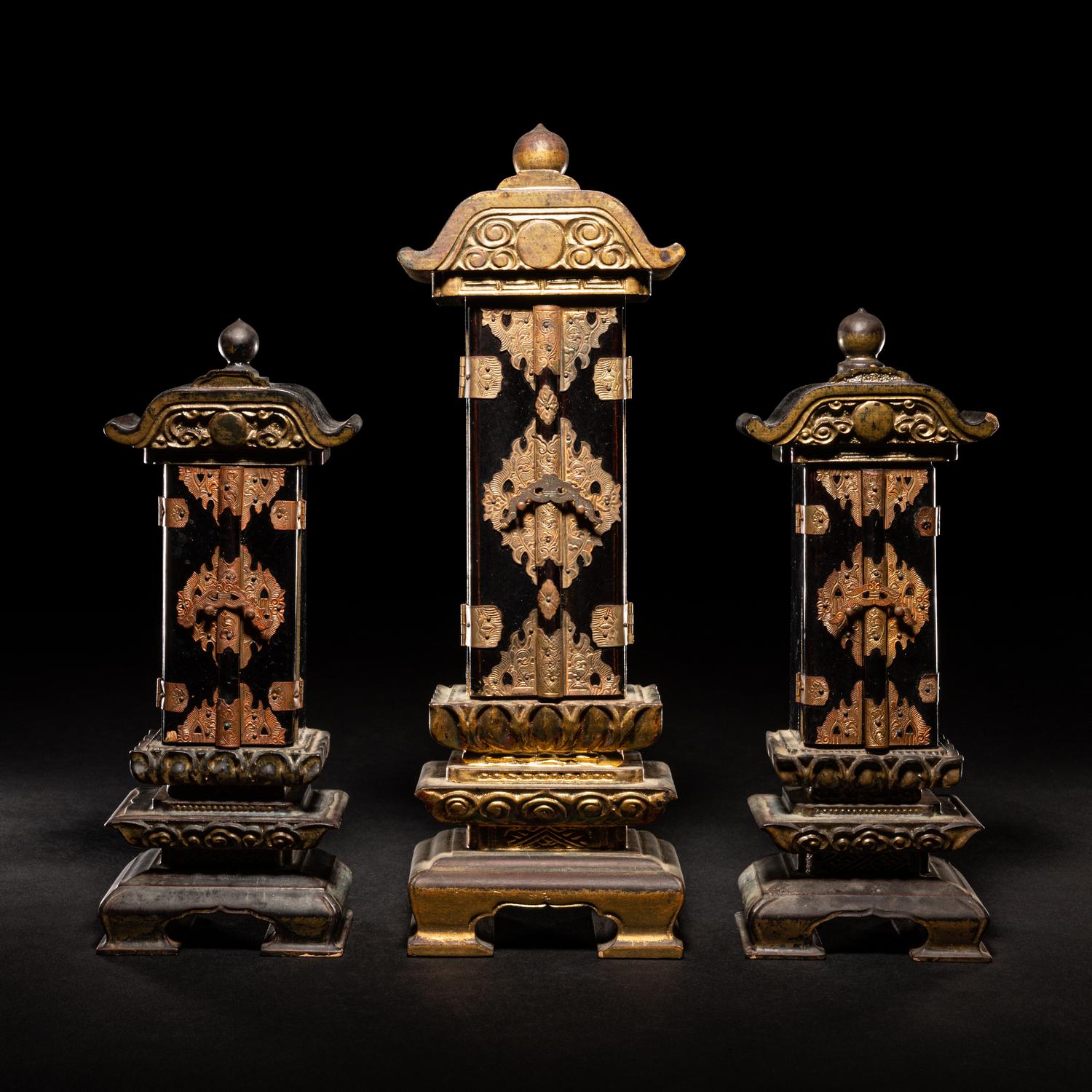 Three Japanese Gilt and Black Lacquer Shrines