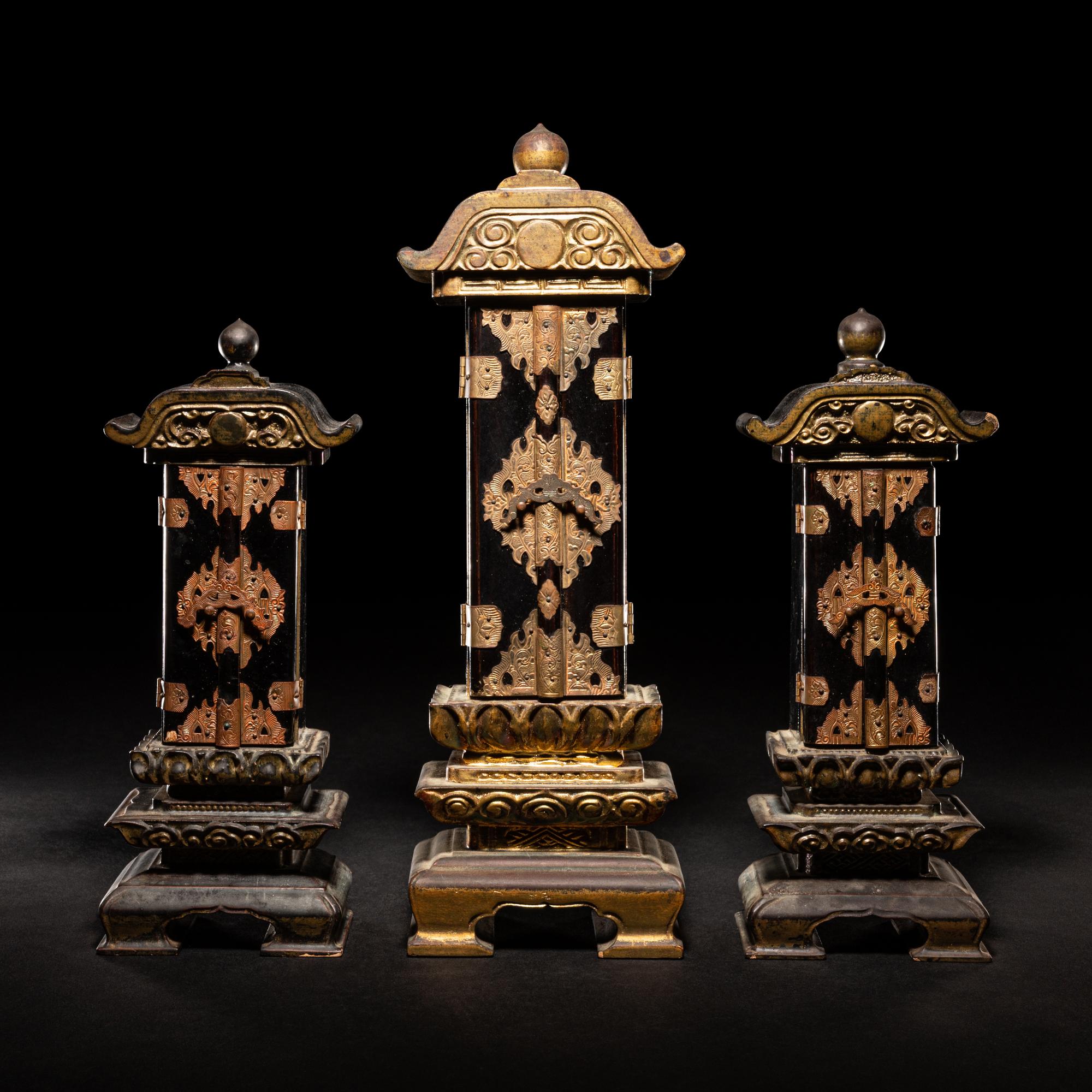 Three Japanese Gilt and Black Lacquer Shrines